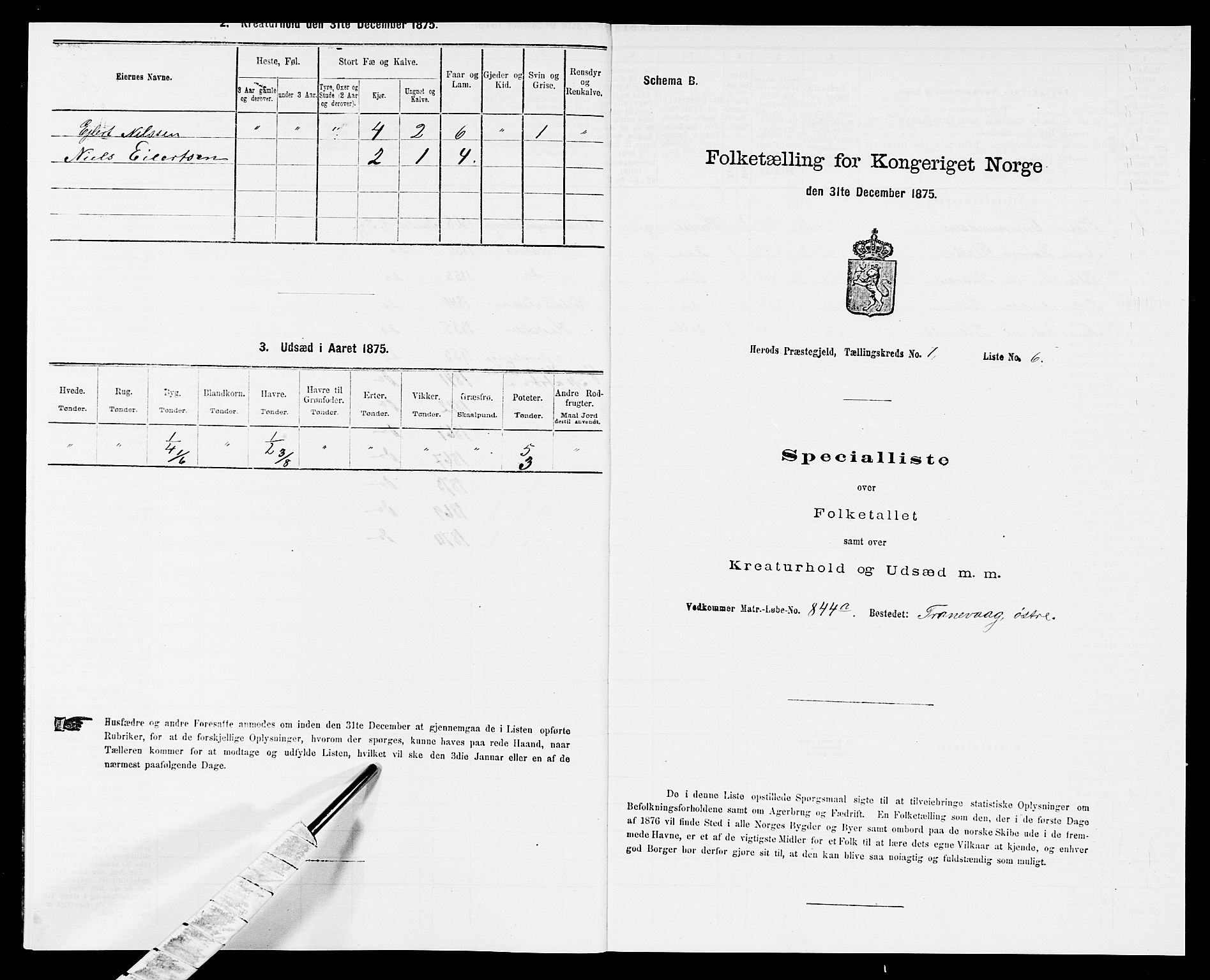 SAK, Folketelling 1875 for 1039P Herad prestegjeld, 1875, s. 844