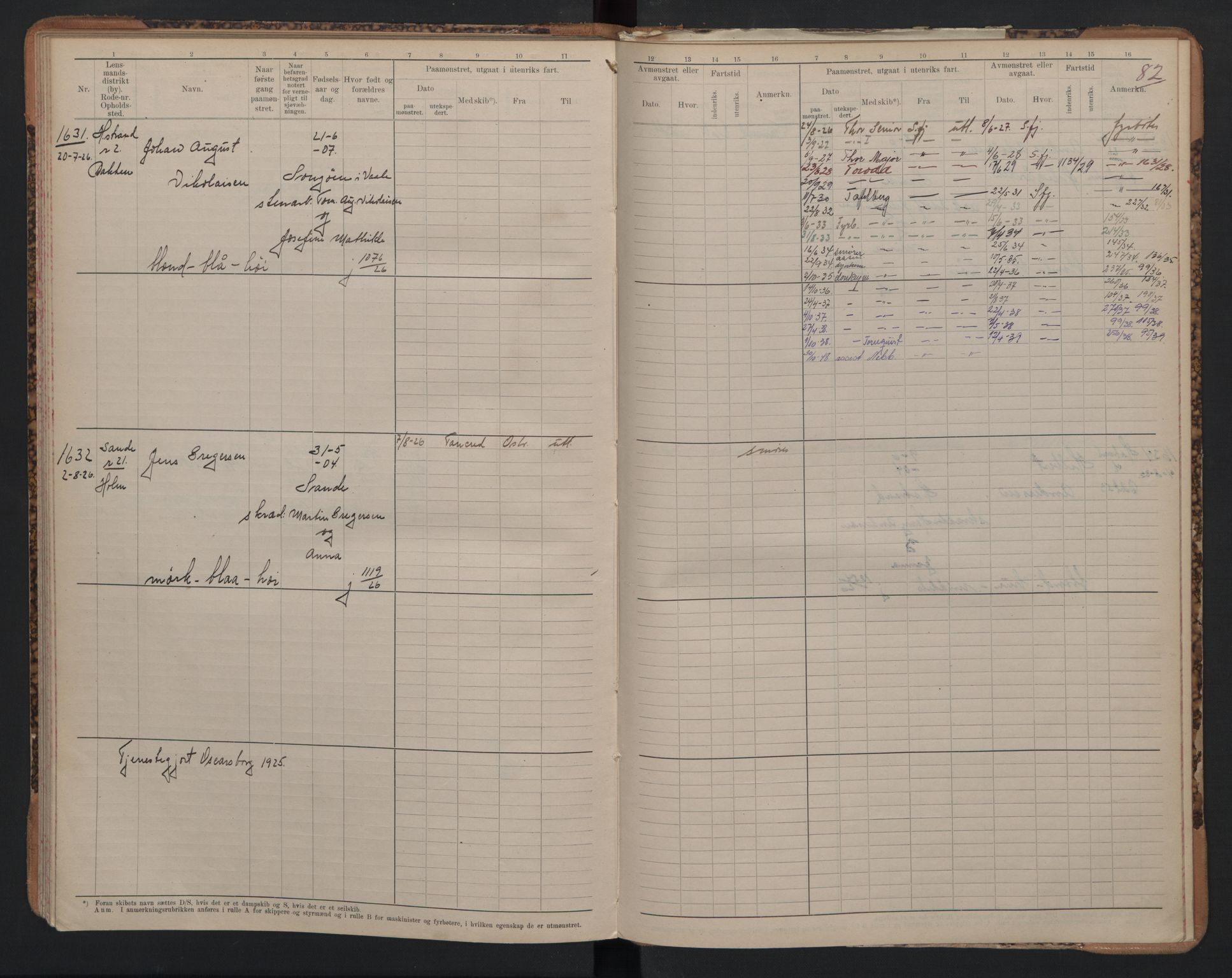 Holmestrand innrulleringskontor, SAKO/A-1151/F/Fc/L0005: Hovedrulle, 1922-1928, s. 82