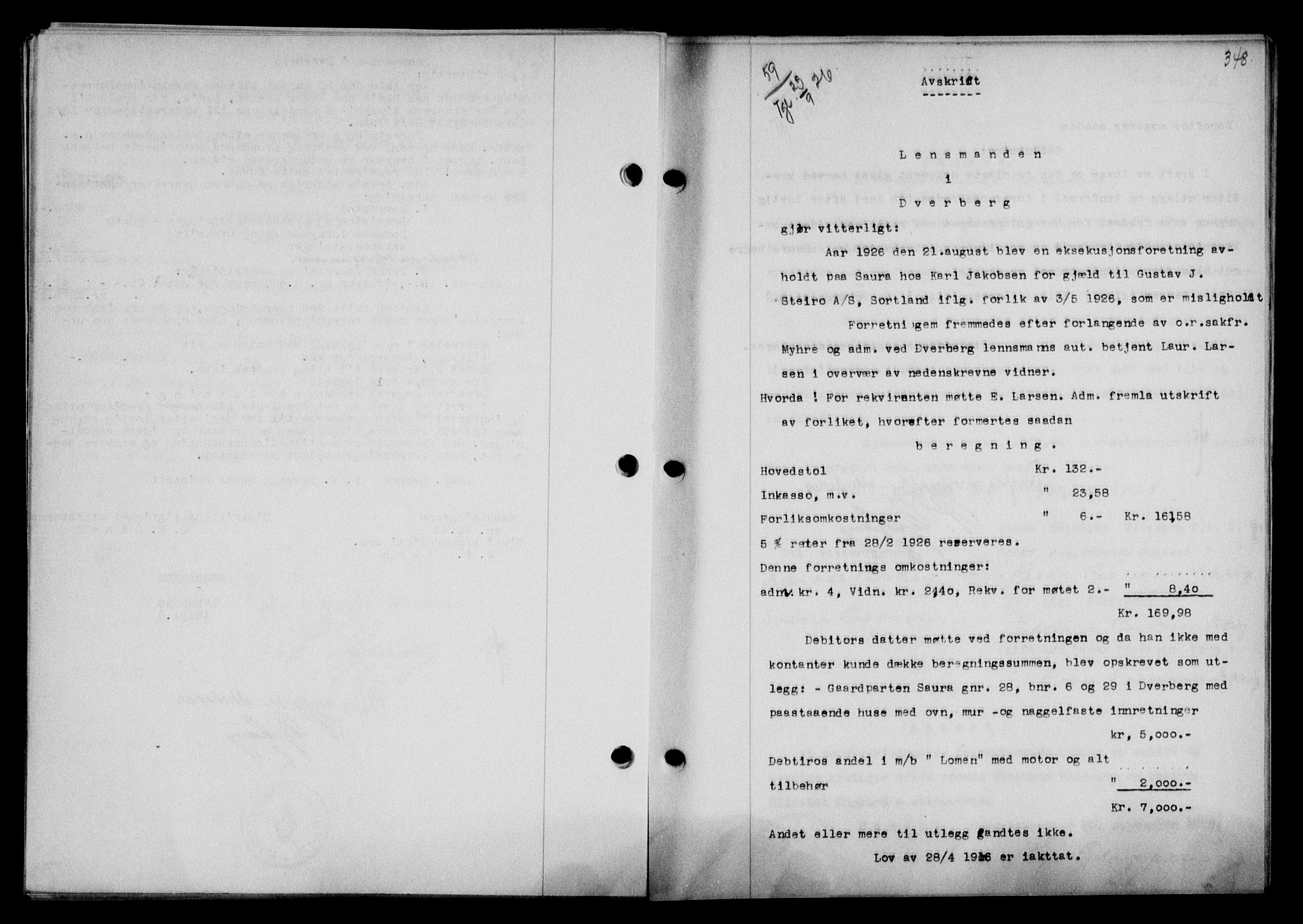 Vesterålen sorenskriveri, SAT/A-4180/1/2/2Ca/L0042: Pantebok nr. 35, 1926-1926, Tingl.dato: 23.09.1926