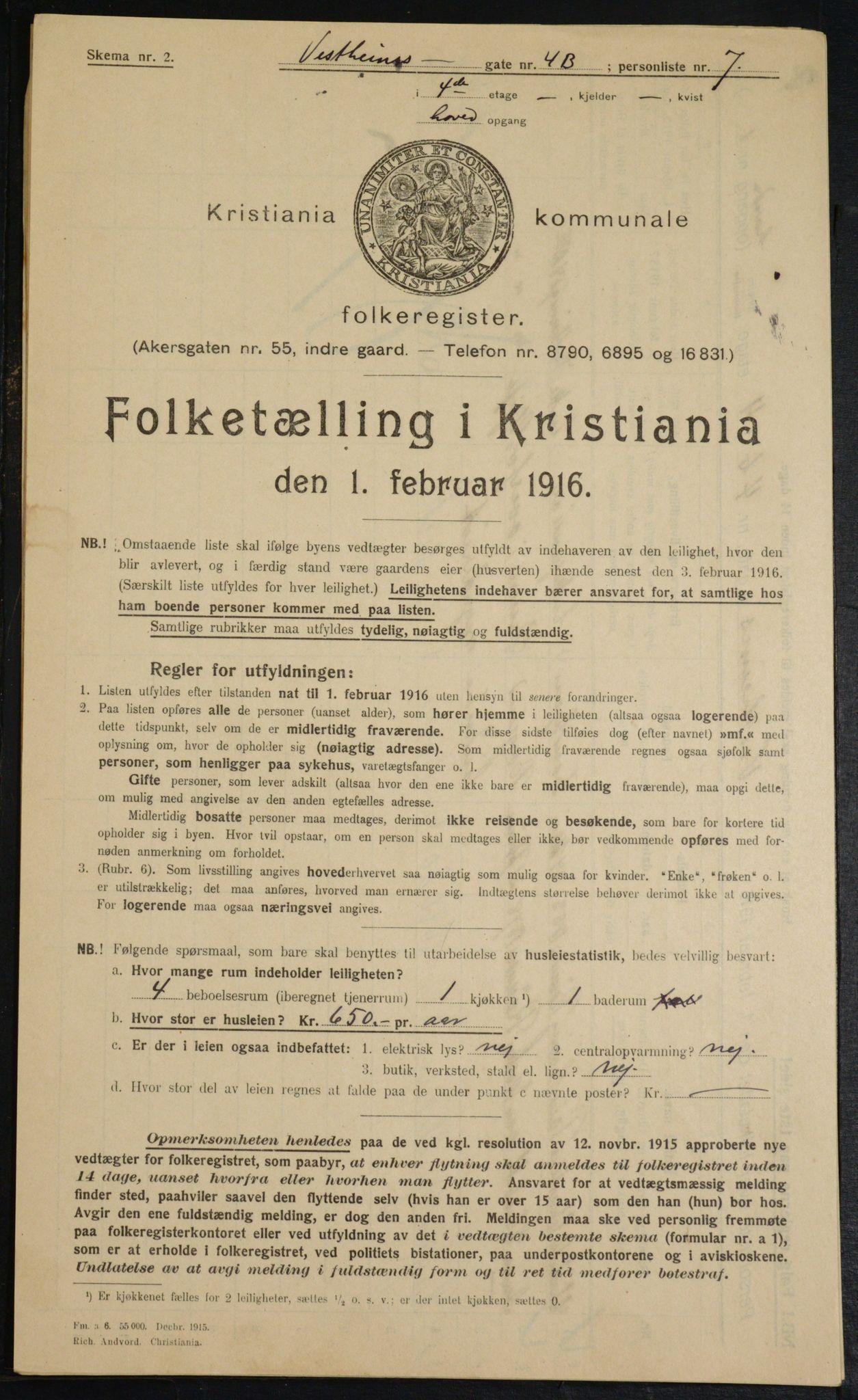 OBA, Kommunal folketelling 1.2.1916 for Kristiania, 1916, s. 126194