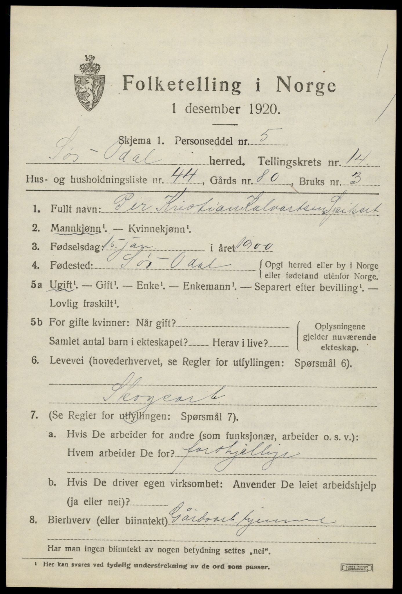 SAH, Folketelling 1920 for 0419 Sør-Odal herred, 1920, s. 14439