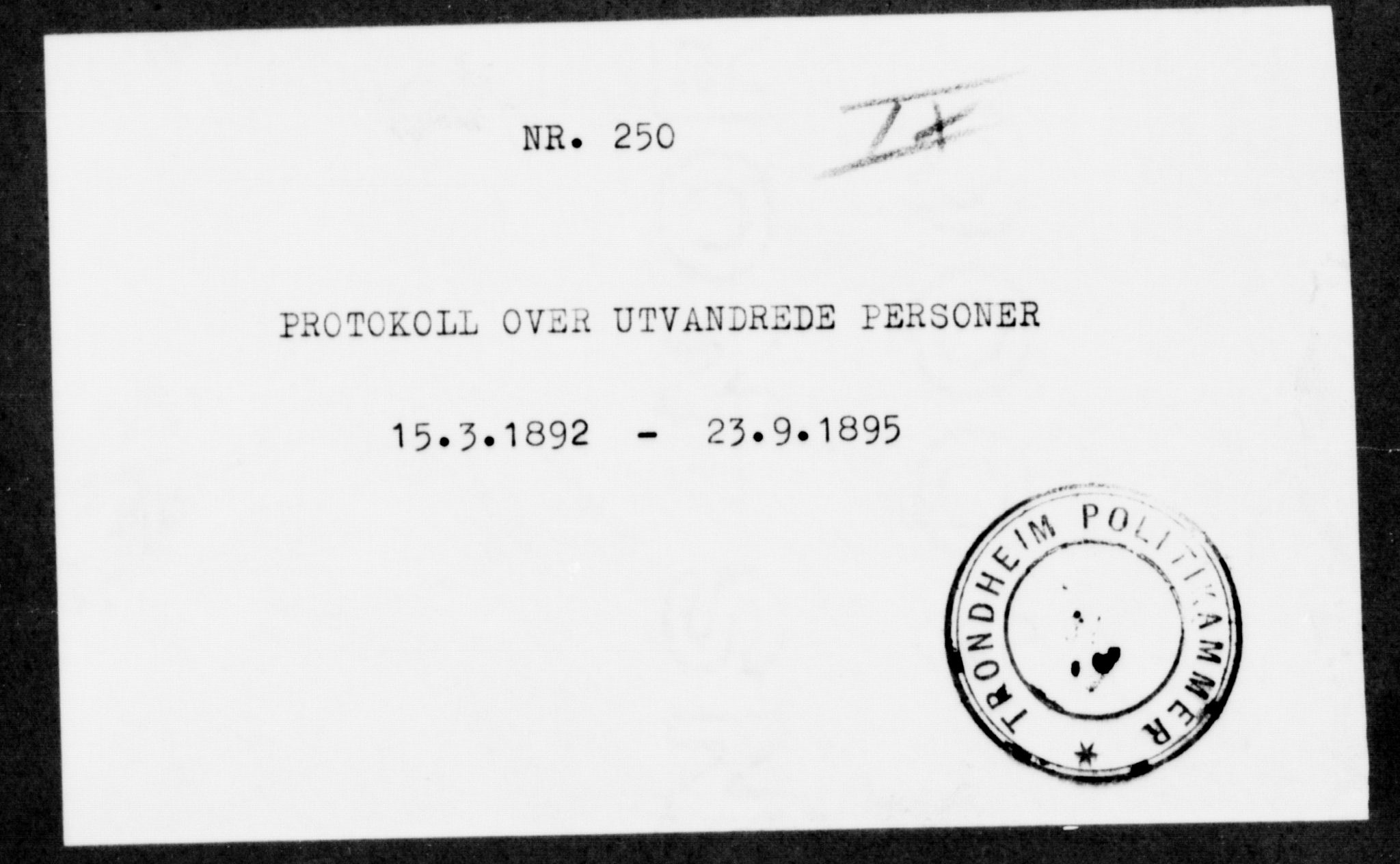 Trondheim politikammer, SAT/A-1887/1/32/L0009: Emigrantprotokoll IXa, 1892-1893