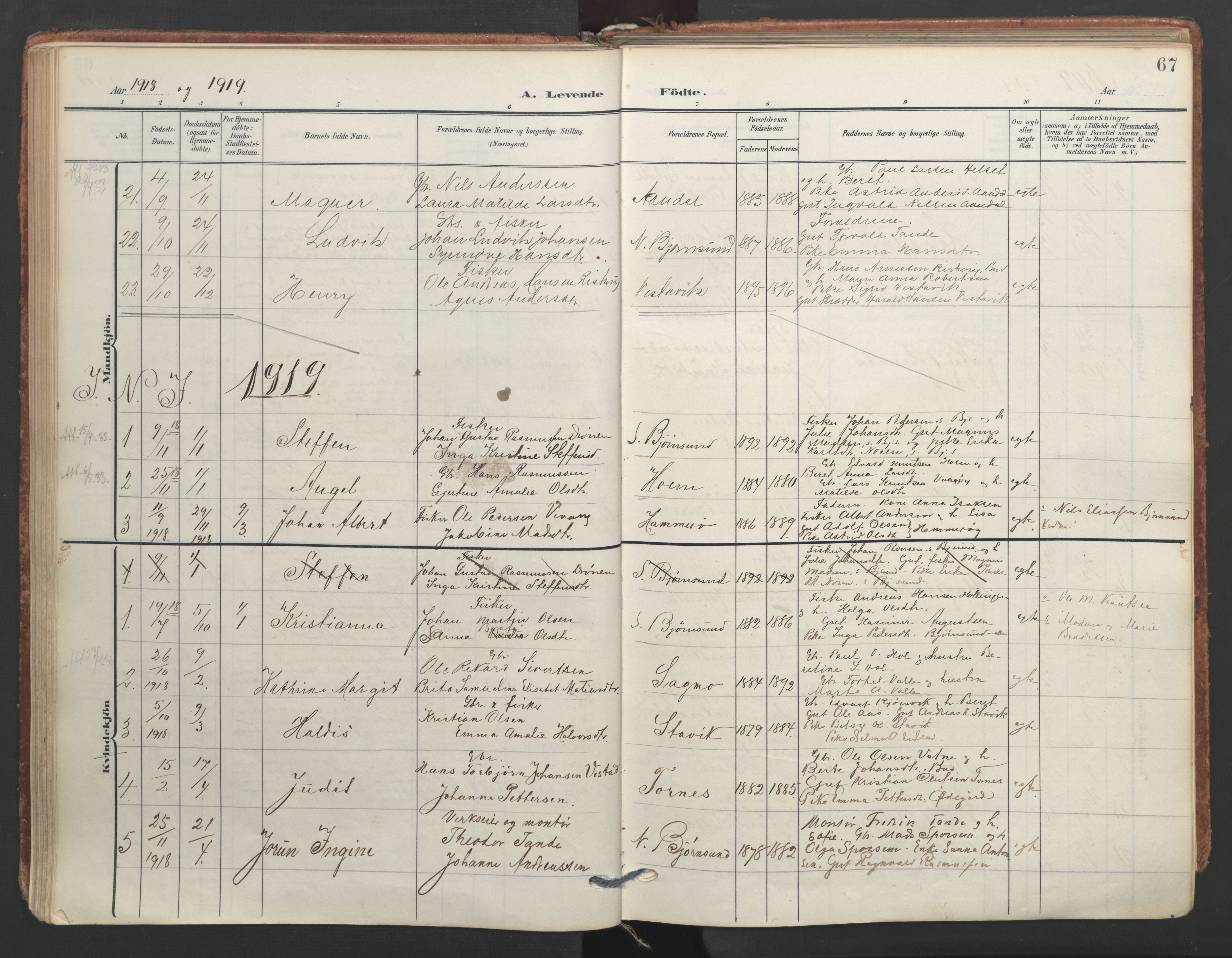 Ministerialprotokoller, klokkerbøker og fødselsregistre - Møre og Romsdal, AV/SAT-A-1454/565/L0751: Ministerialbok nr. 565A05, 1905-1979, s. 67