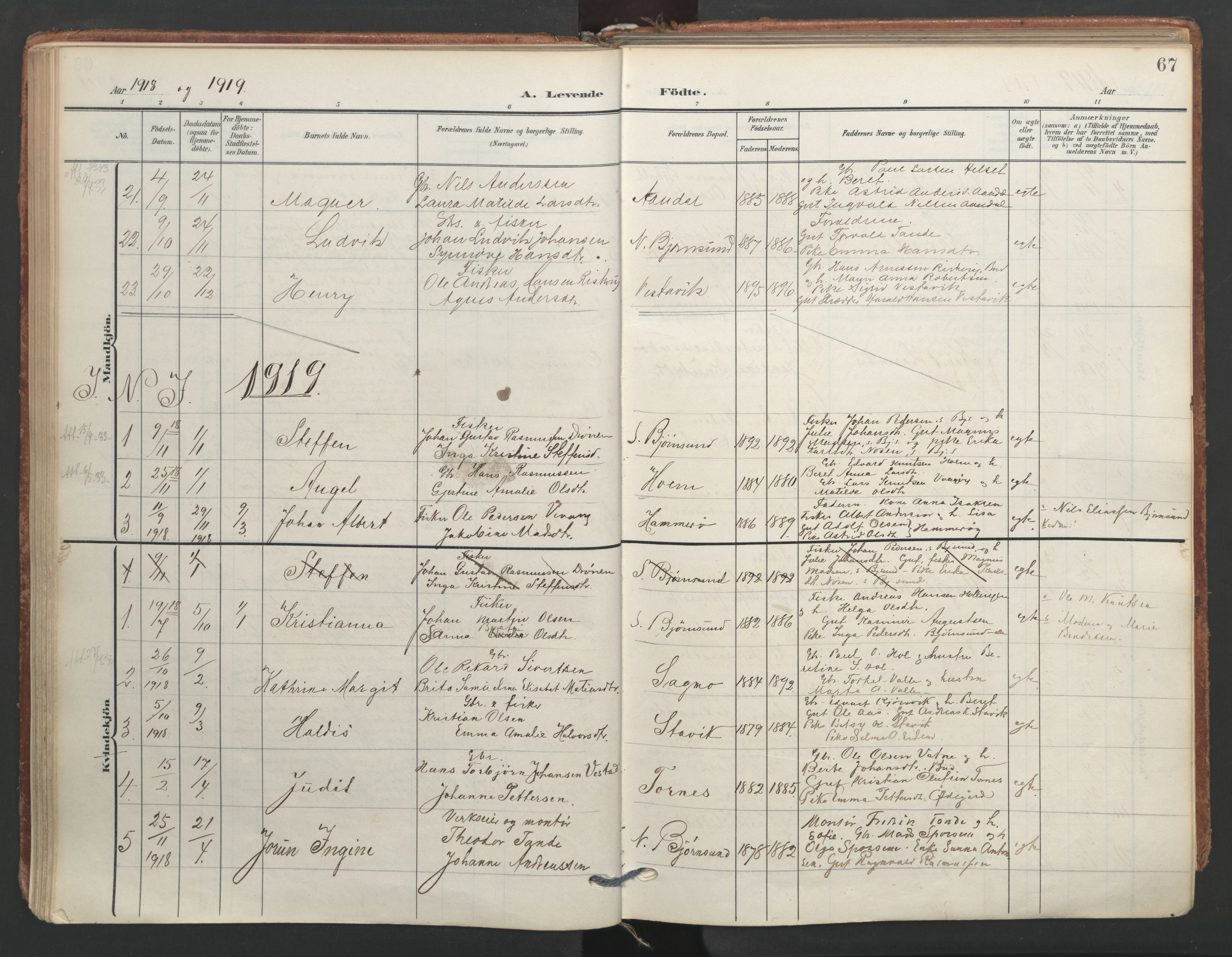 Ministerialprotokoller, klokkerbøker og fødselsregistre - Møre og Romsdal, SAT/A-1454/565/L0751: Ministerialbok nr. 565A05, 1905-1979, s. 67