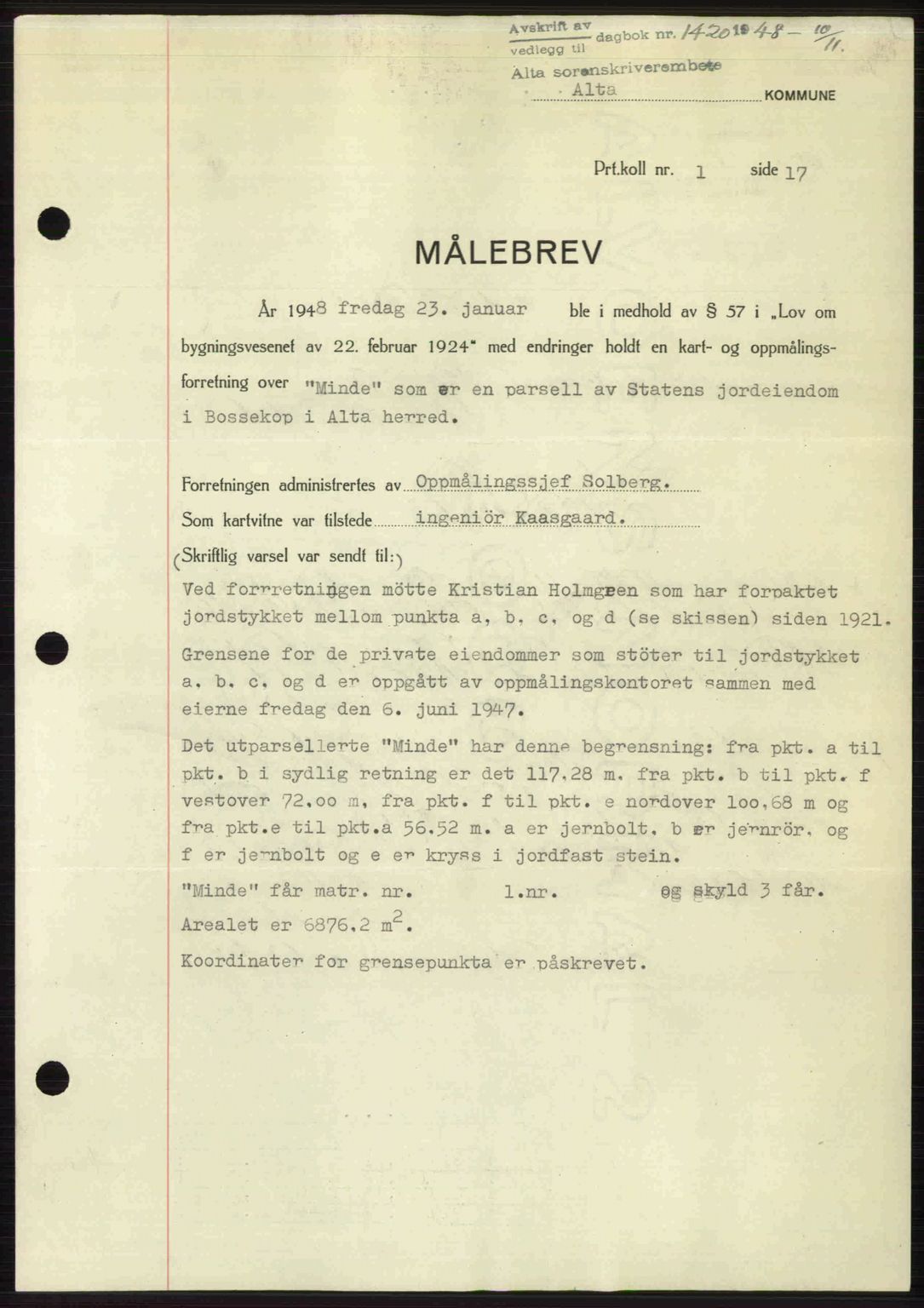 Alta fogderi/sorenskriveri, SATØ/SATØ-5/1/K/Kd/L0037pantebok: Pantebok nr. 39-40, 1948-1949, Dagboknr: 1420/1948