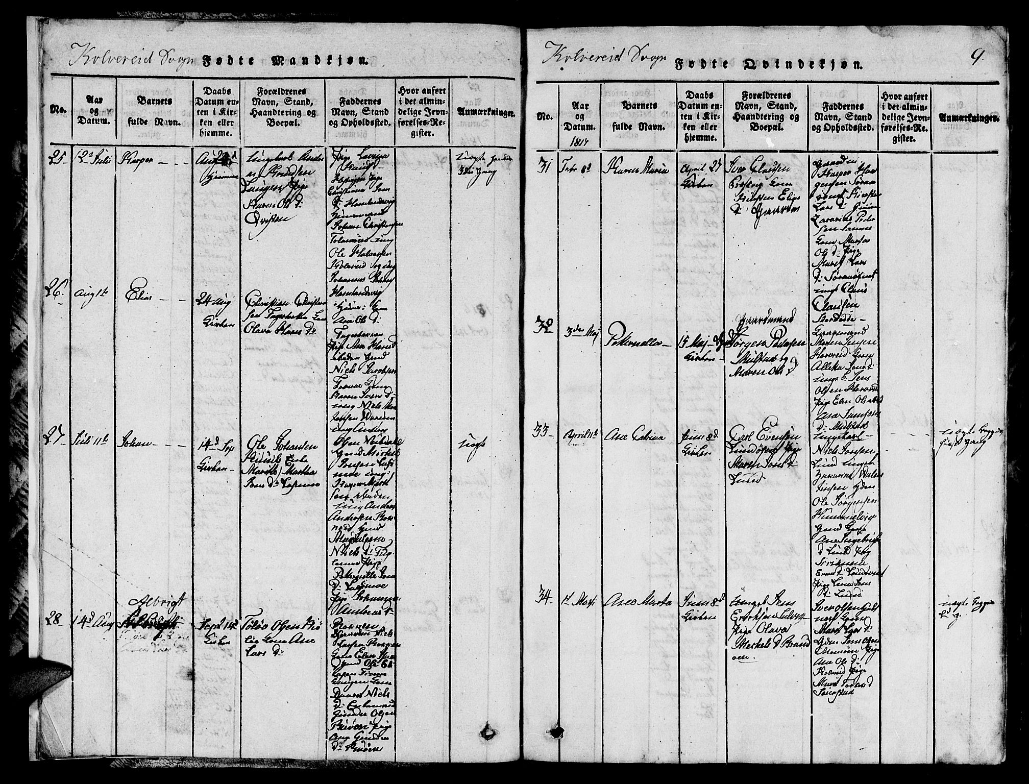 Ministerialprotokoller, klokkerbøker og fødselsregistre - Nord-Trøndelag, SAT/A-1458/780/L0648: Klokkerbok nr. 780C01 /1, 1815-1870, s. 9