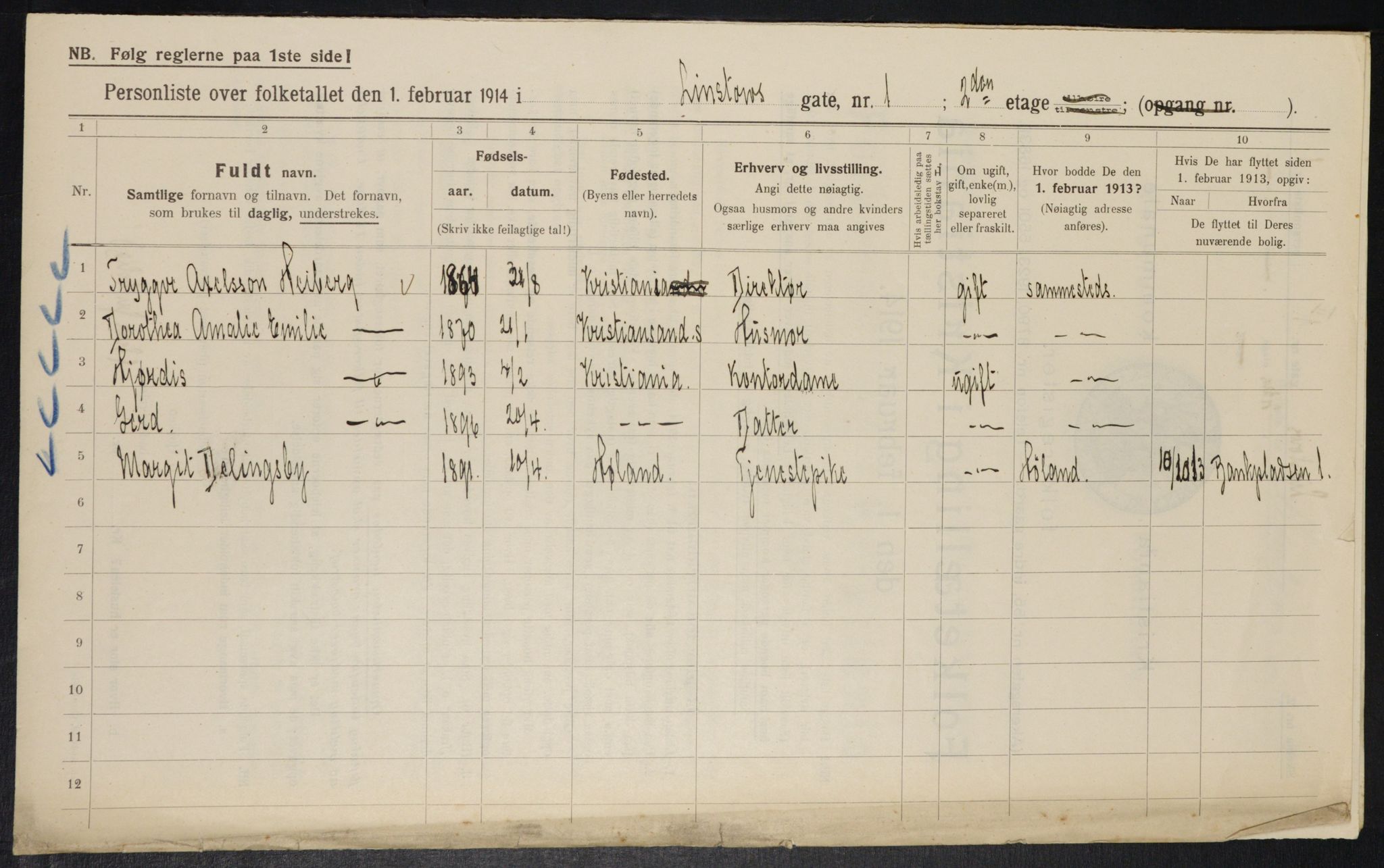 OBA, Kommunal folketelling 1.2.1914 for Kristiania, 1914, s. 57626