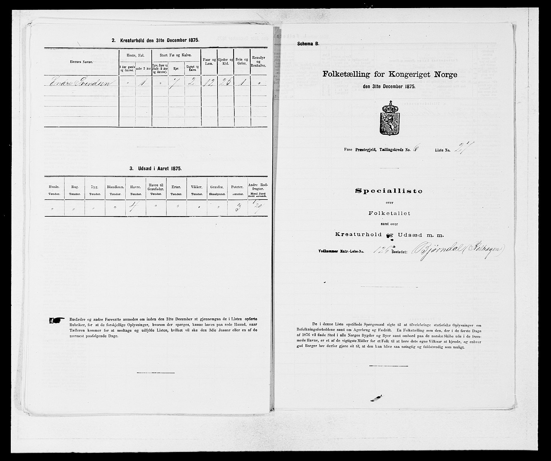 SAB, Folketelling 1875 for 1241P Fusa prestegjeld, 1875, s. 445