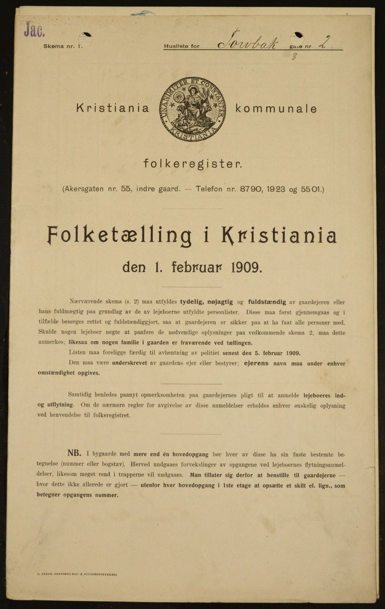 OBA, Kommunal folketelling 1.2.1909 for Kristiania kjøpstad, 1909, s. 104365