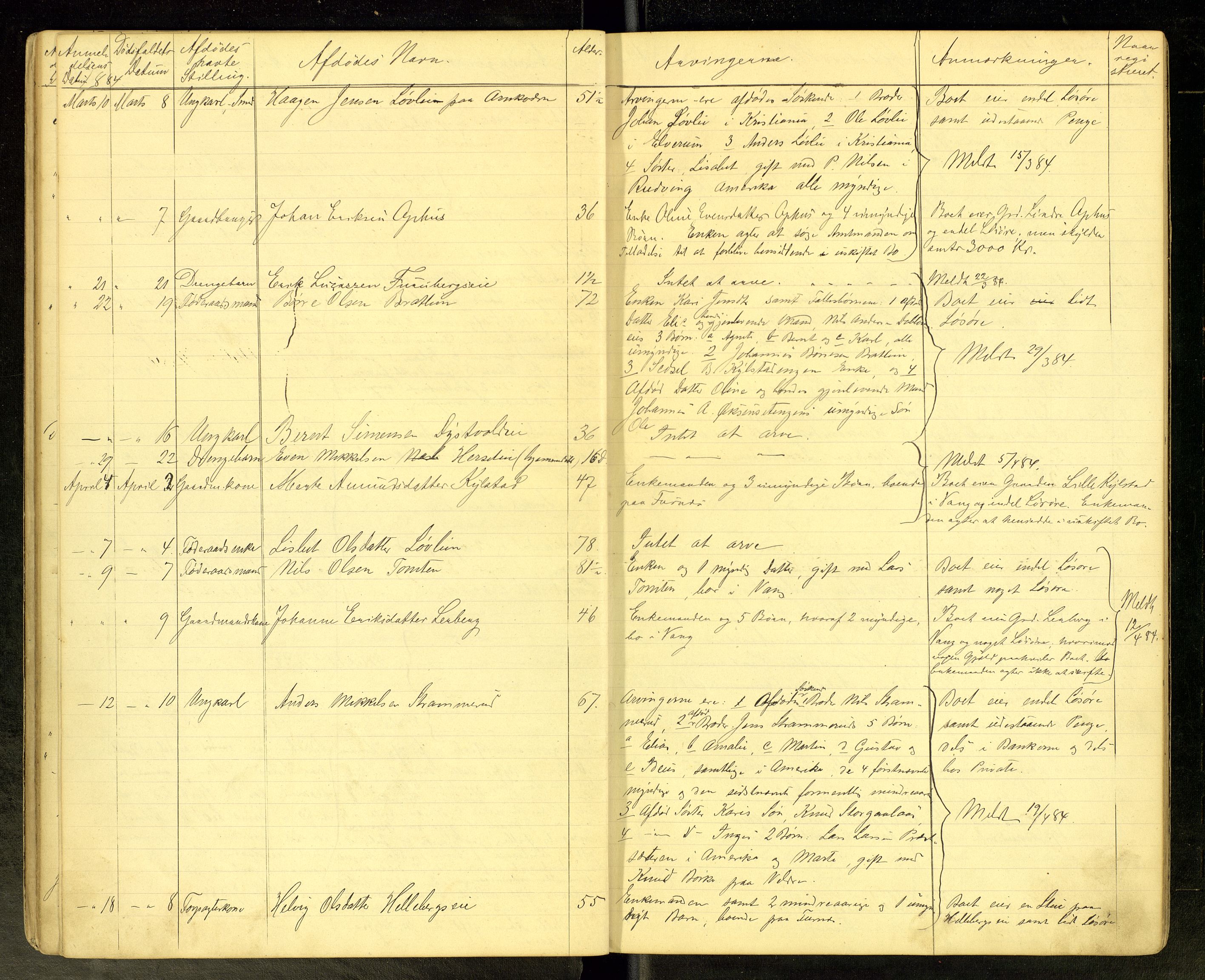 Vang, Hedmark, lensmannskontor, SAH/LHV-018/H/Ha/L0002: Dødsfallsprotokoll, 1882-1889