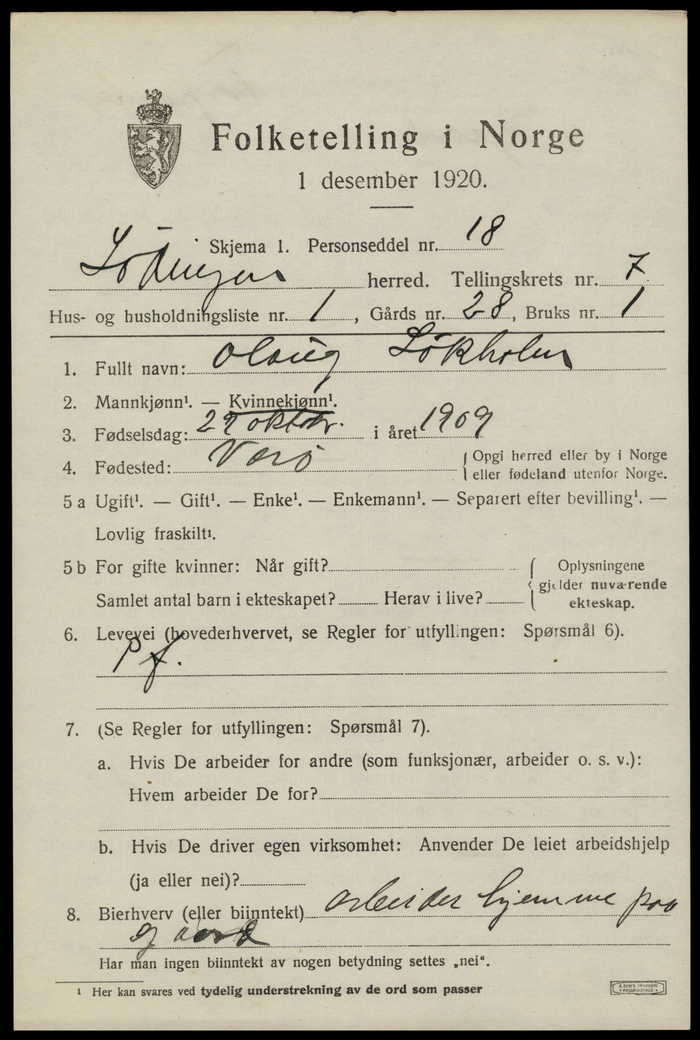 SAT, Folketelling 1920 for 1851 Lødingen herred, 1920, s. 4069