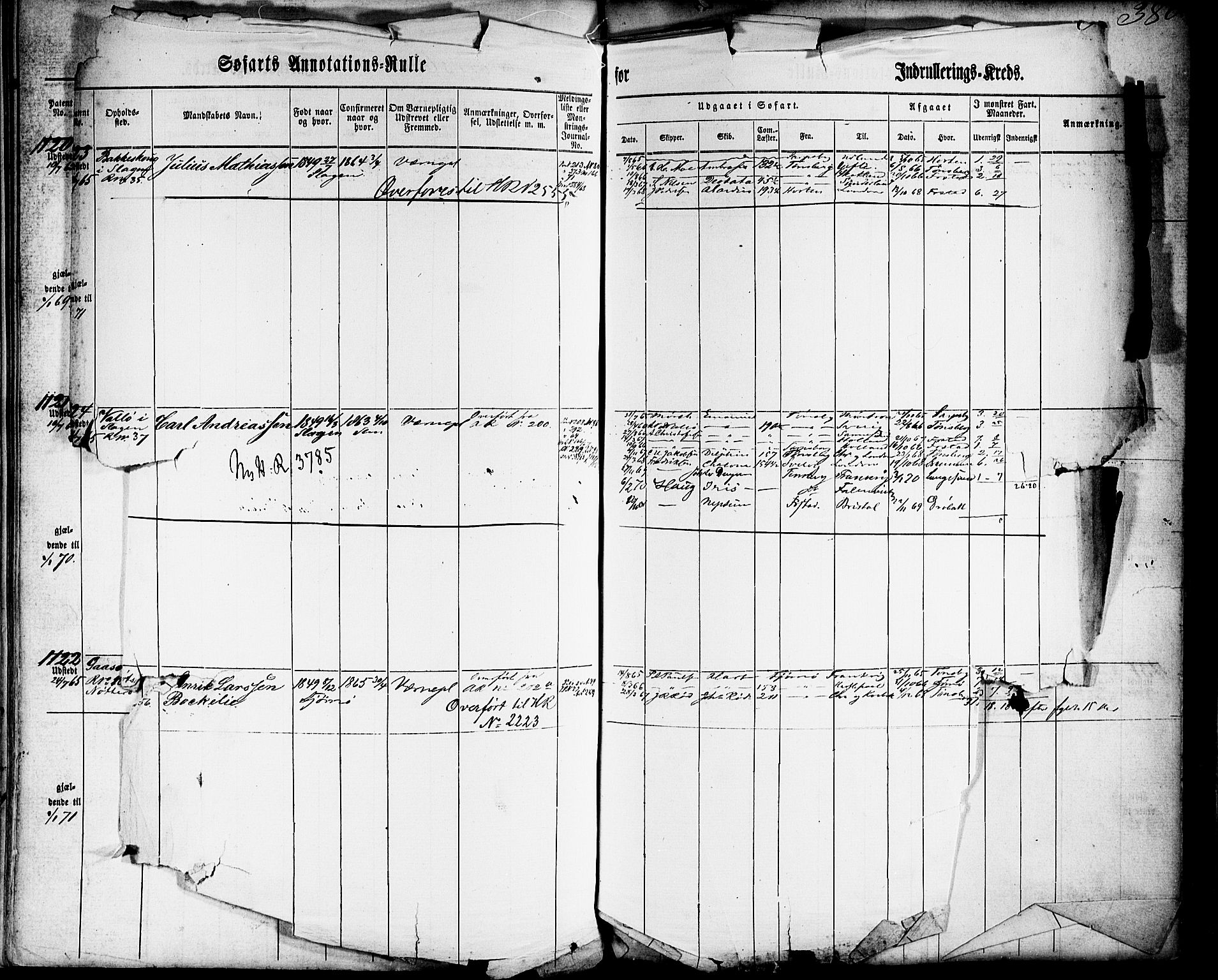 Tønsberg innrulleringskontor, AV/SAKO-A-786/F/Fb/L0001: Annotasjonsrulle Patent nr. 1-1724, 1860-1868, s. 397