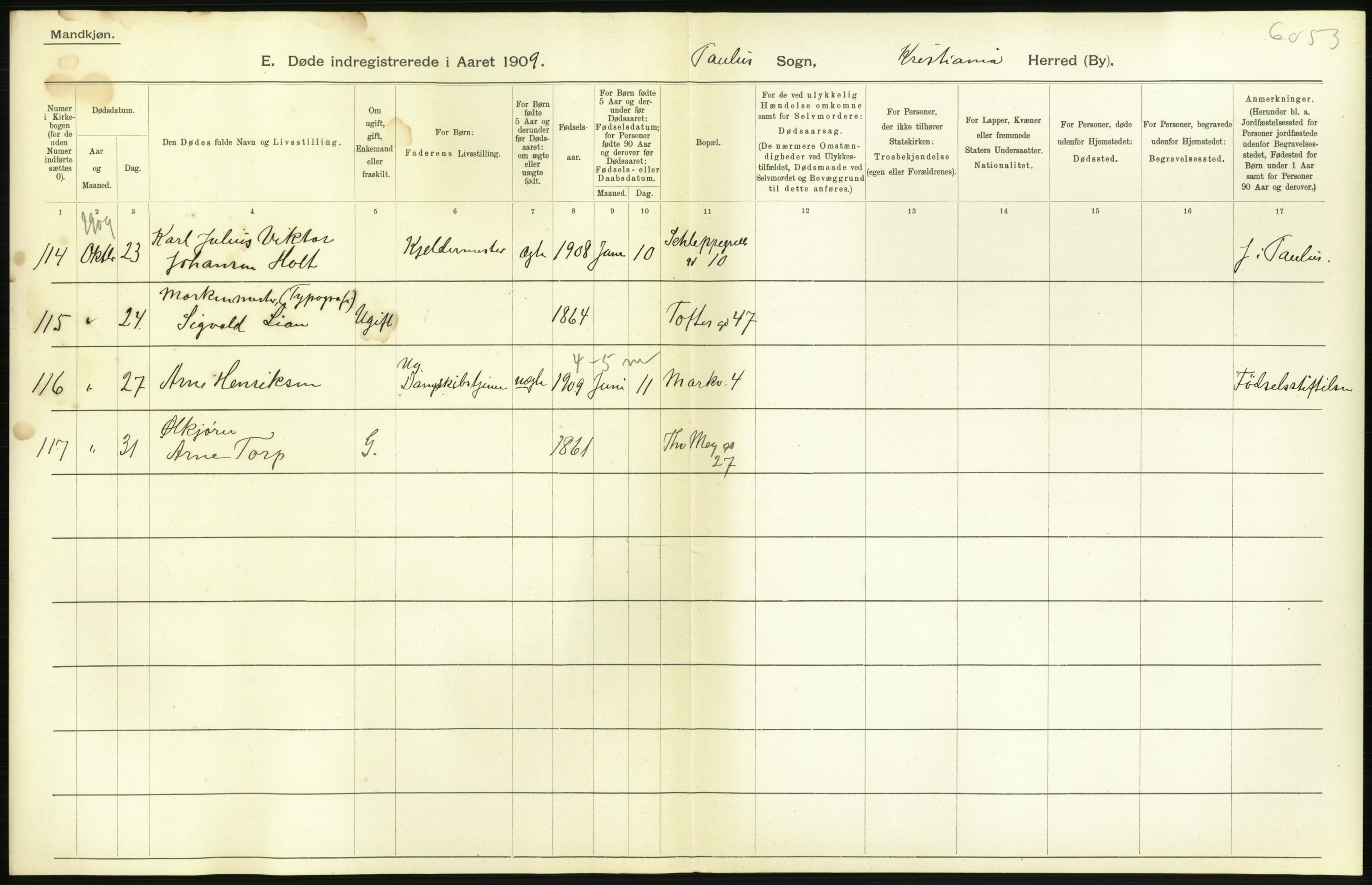 Statistisk sentralbyrå, Sosiodemografiske emner, Befolkning, RA/S-2228/D/Df/Dfa/Dfag/L0010: Kristiania: Døde, dødfødte., 1909, s. 230