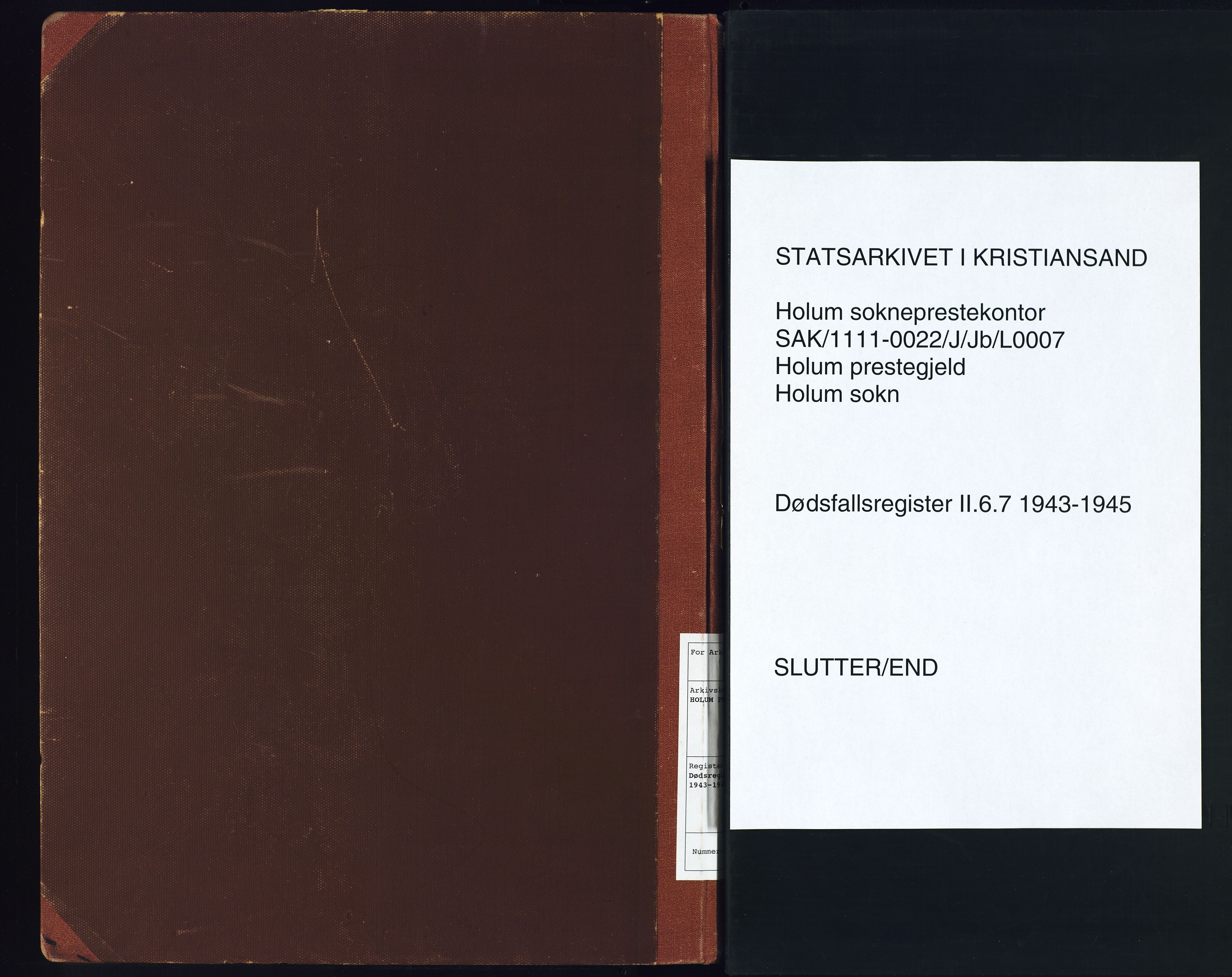 Holum sokneprestkontor, SAK/1111-0022/J/Jb/L0007: II.6.7 - Dødsfallsregister Holum, 1943-1945