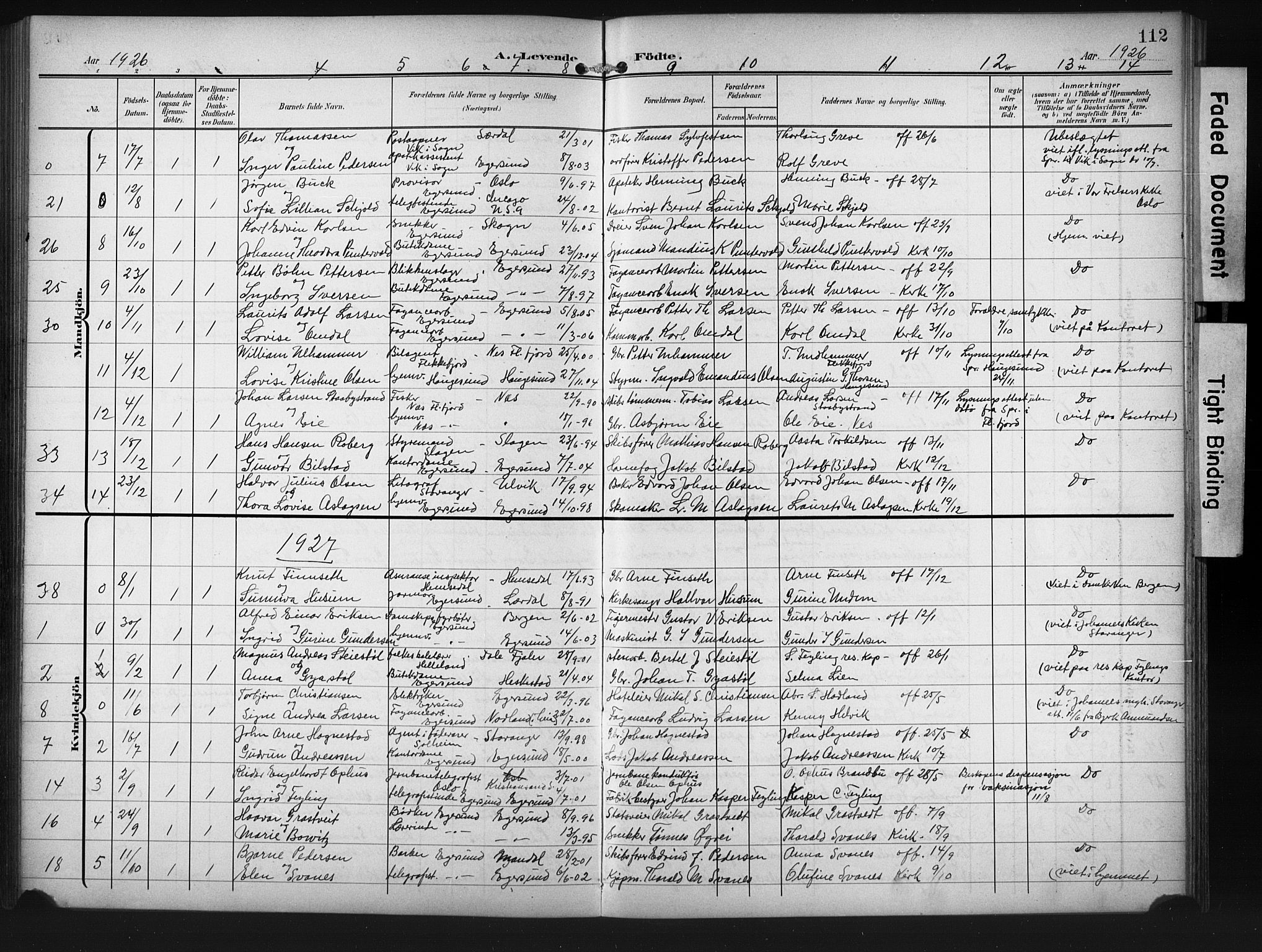 Eigersund sokneprestkontor, AV/SAST-A-101807/S09/L0012: Klokkerbok nr. B 12, 1908-1930, s. 112