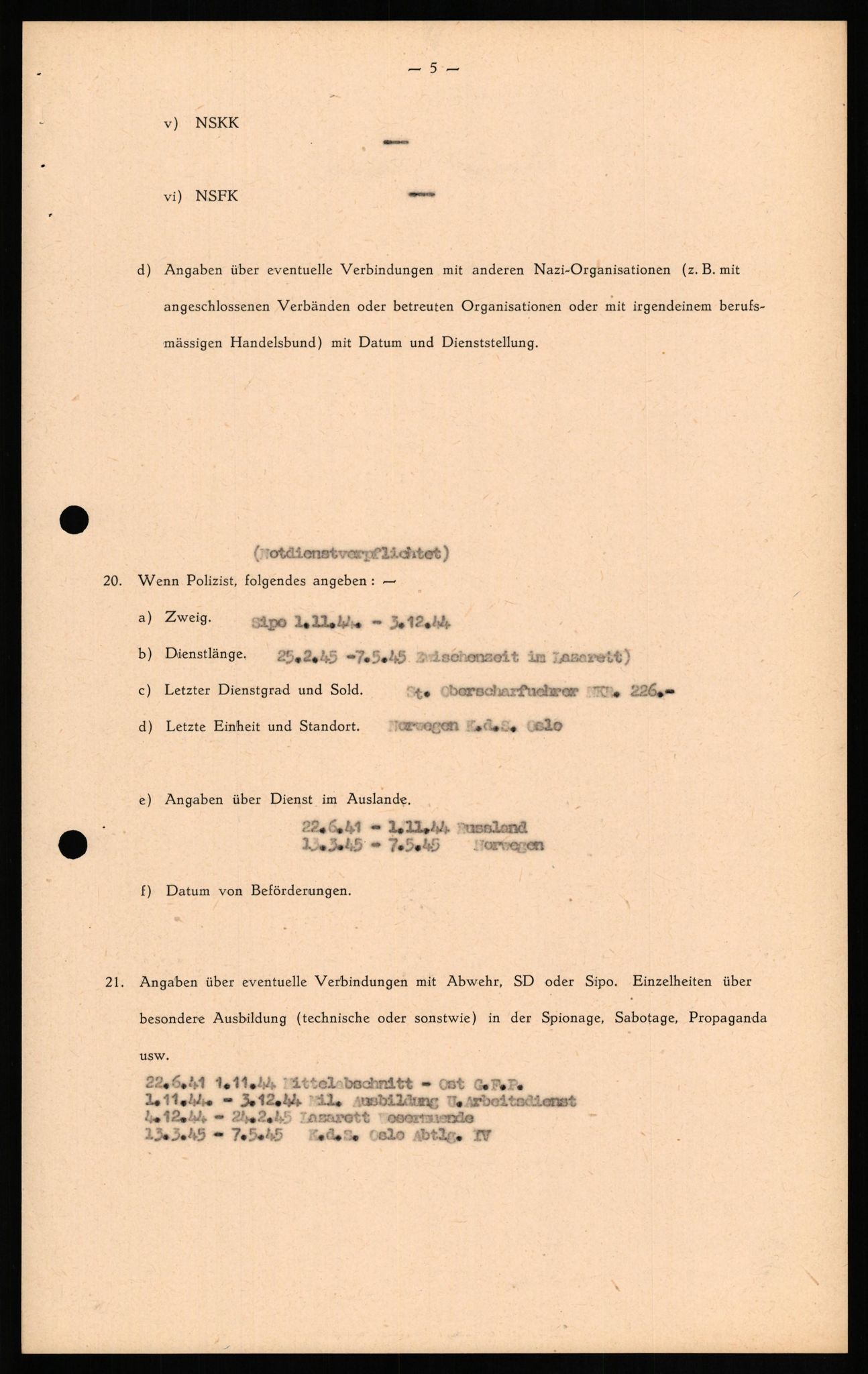 Forsvaret, Forsvarets overkommando II, AV/RA-RAFA-3915/D/Db/L0021: CI Questionaires. Tyske okkupasjonsstyrker i Norge. Tyskere., 1945-1946, s. 15