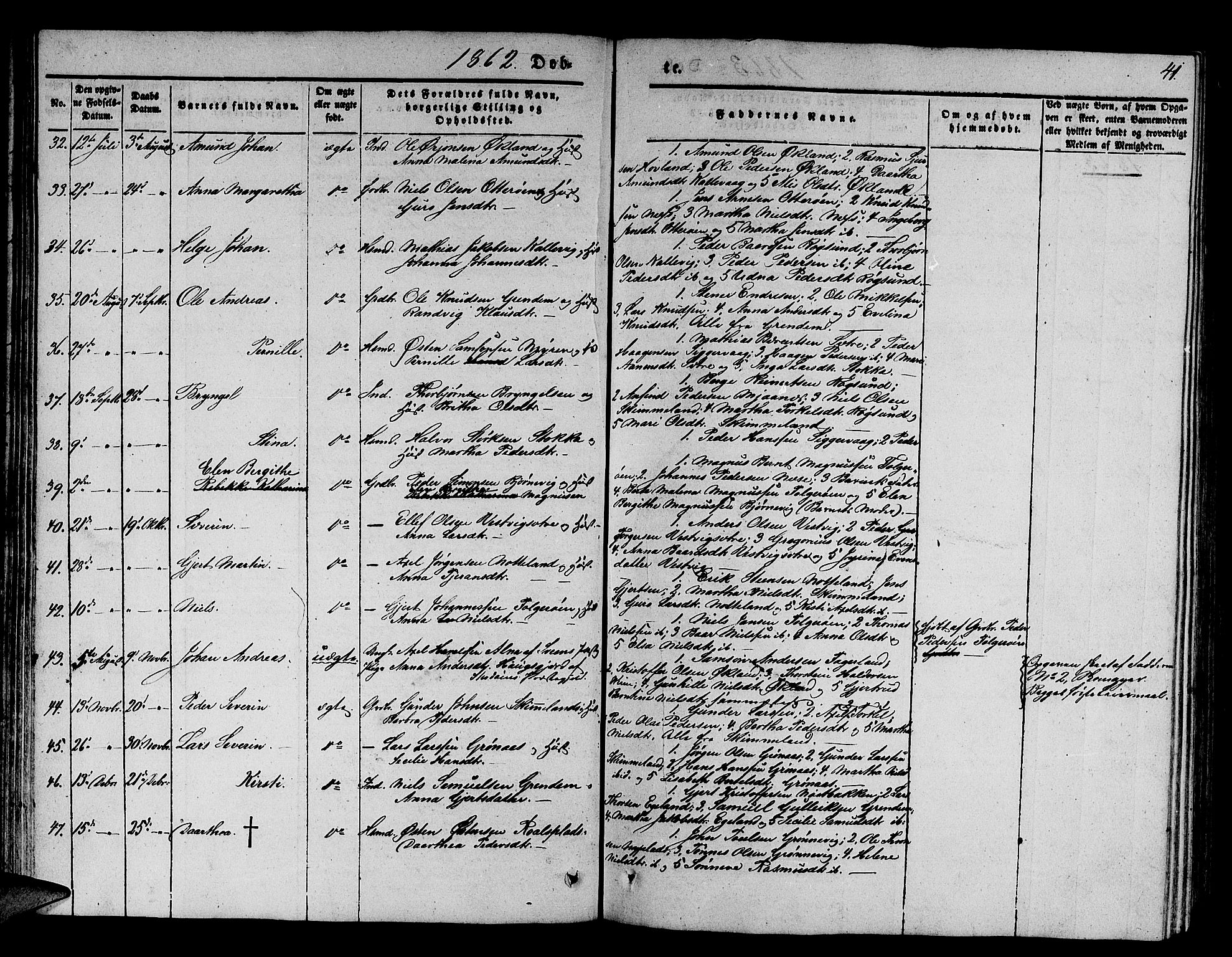 Finnås sokneprestembete, AV/SAB-A-99925/H/Ha/Hab/Haba/L0001: Klokkerbok nr. A 1, 1851-1873, s. 41