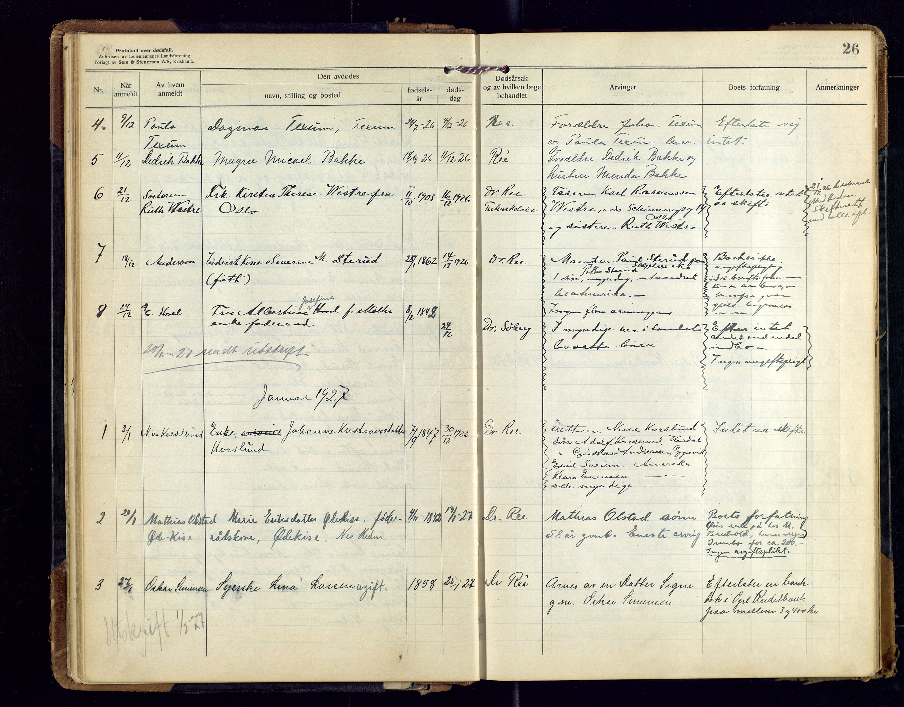Nes, Hedmark, lensmannskontor, AV/SAH-LHB-008/H/Ha/L0001: Dødsfallsprotokoll, 1923-1948, s. 26