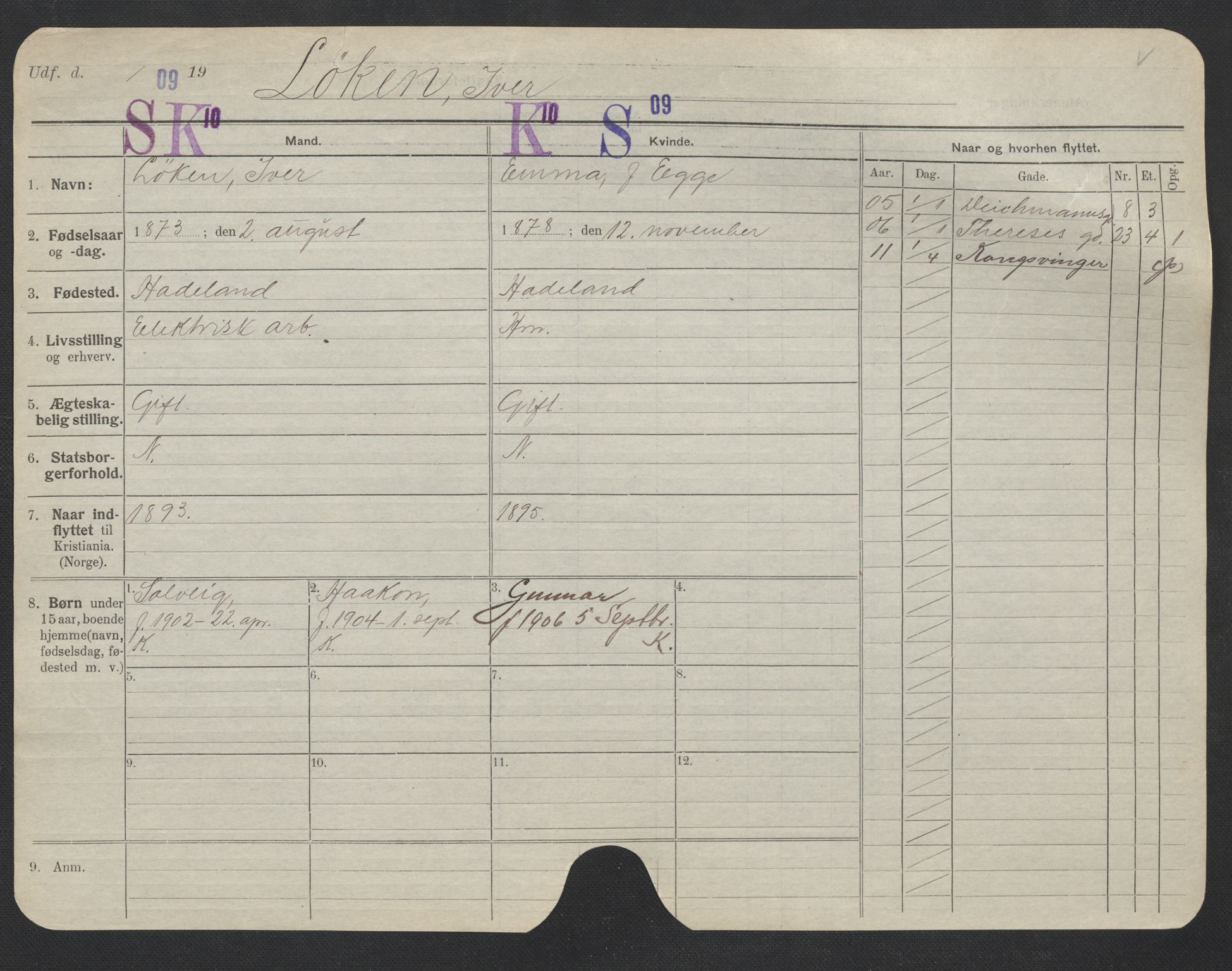 Oslo folkeregister, Registerkort, AV/SAO-A-11715/F/Fa/Fac/L0007: Menn, 1906-1914, s. 377a