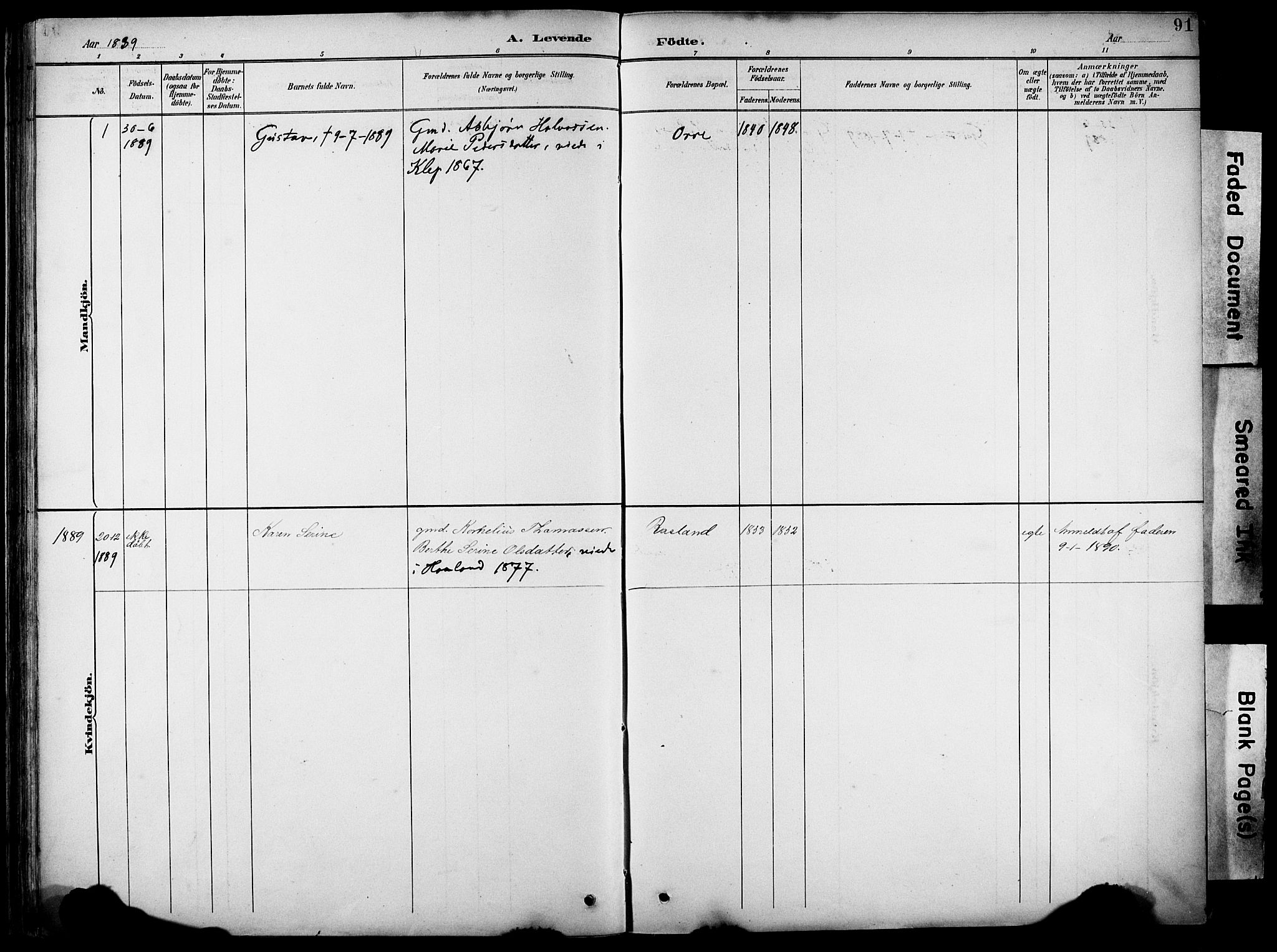 Klepp sokneprestkontor, SAST/A-101803/001/3/30BB/L0005: Klokkerbok nr. B 5, 1889-1918, s. 91