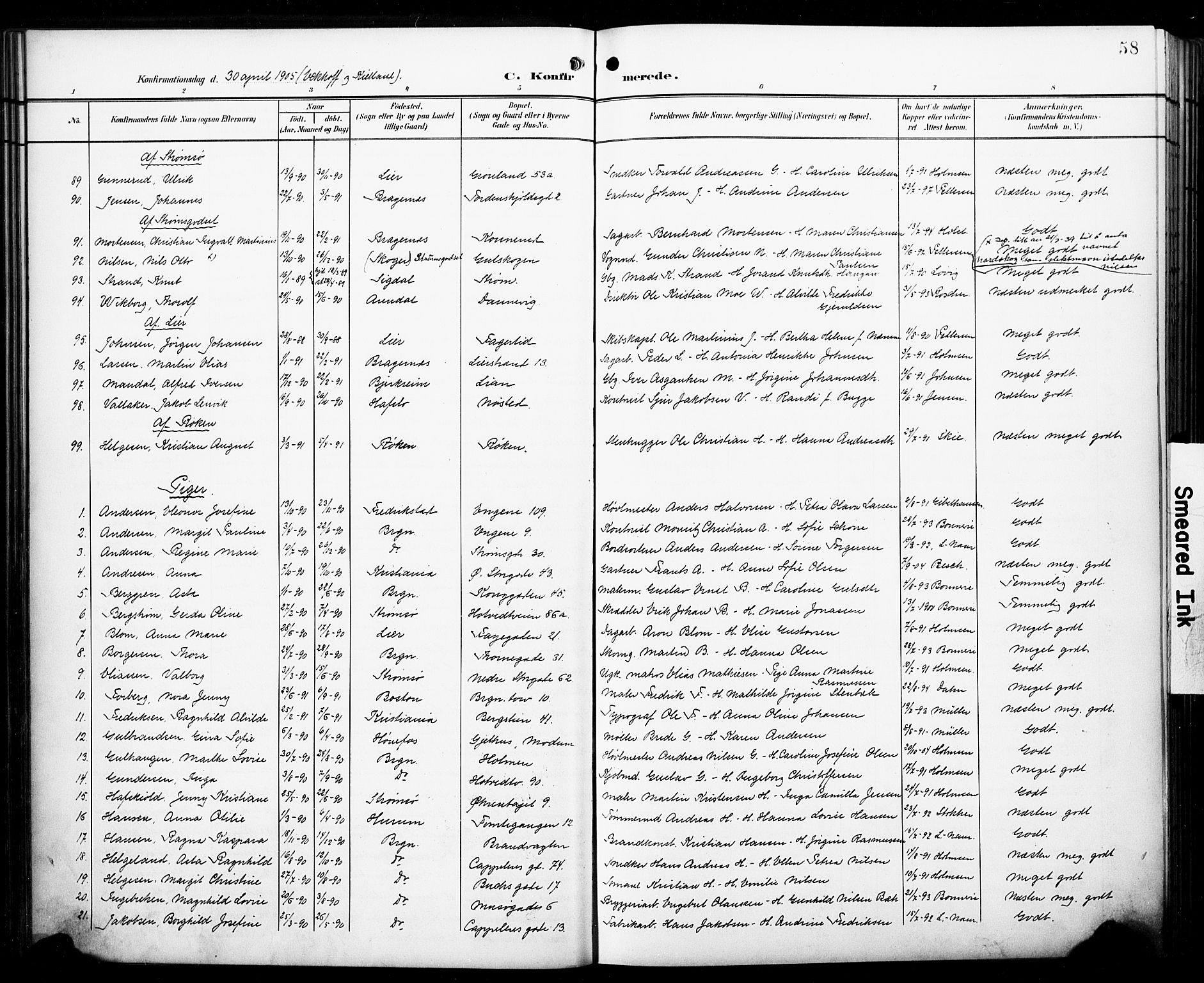 Bragernes kirkebøker, AV/SAKO-A-6/F/Fc/L0007: Ministerialbok nr. III 7, 1898-1909, s. 58
