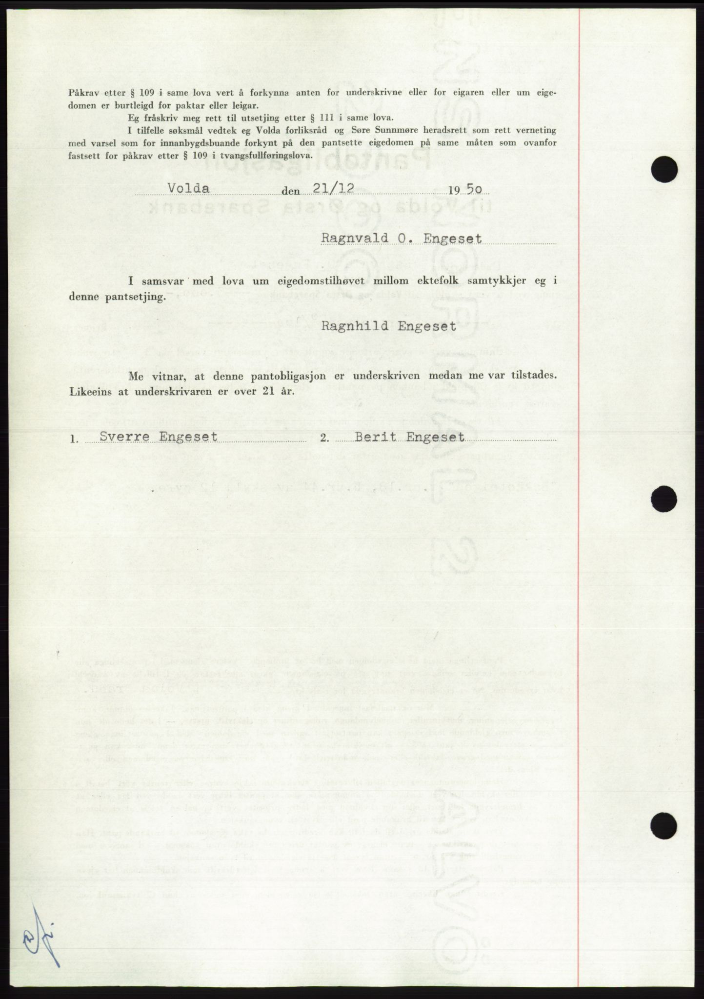 Søre Sunnmøre sorenskriveri, AV/SAT-A-4122/1/2/2C/L0119: Pantebok nr. 7B, 1950-1951, Dagboknr: 2596/1950