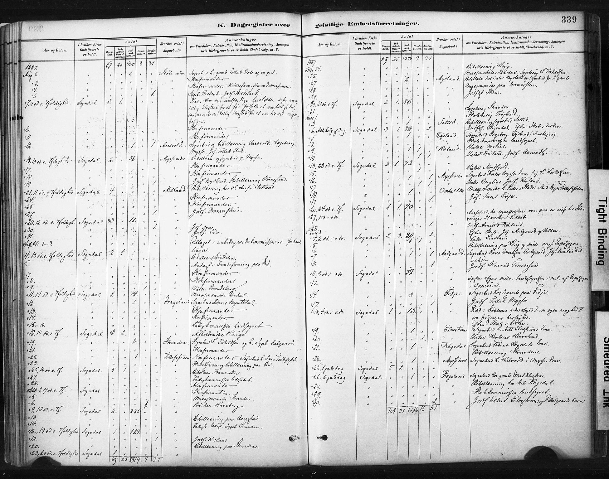 Sokndal sokneprestkontor, AV/SAST-A-101808: Ministerialbok nr. A 11.2, 1887-1905, s. 339
