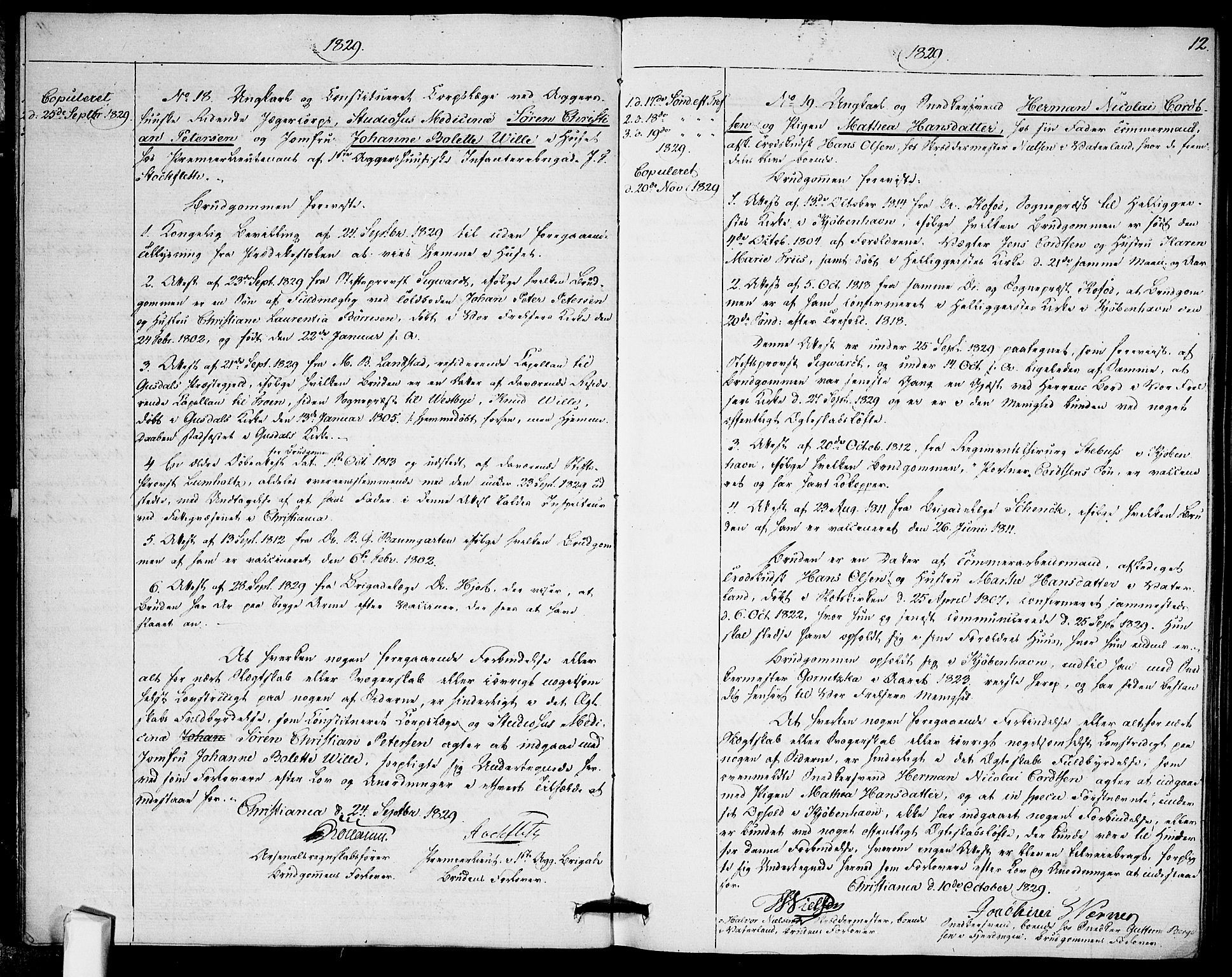 Garnisonsmenigheten Kirkebøker, AV/SAO-A-10846/H/Ha/L0002: Lysningsprotokoll nr. I 2, 1829-1835, s. 12