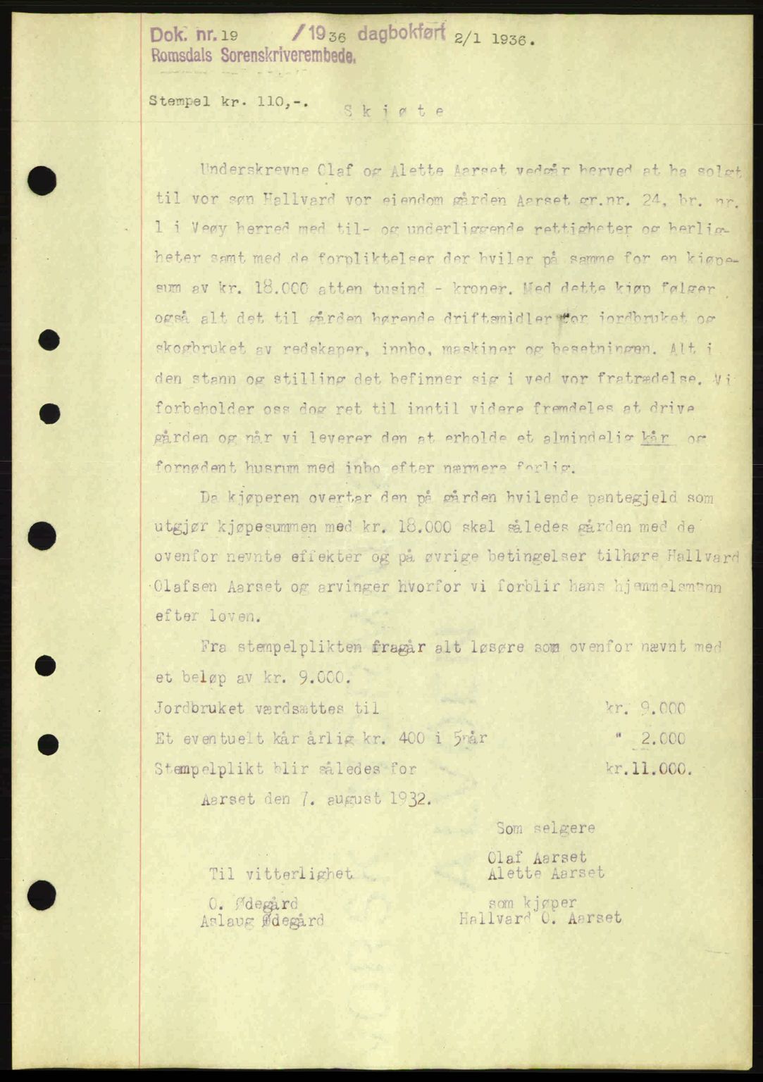 Romsdal sorenskriveri, SAT/A-4149/1/2/2C: Pantebok nr. A1, 1936-1936, Dagboknr: 19/1936