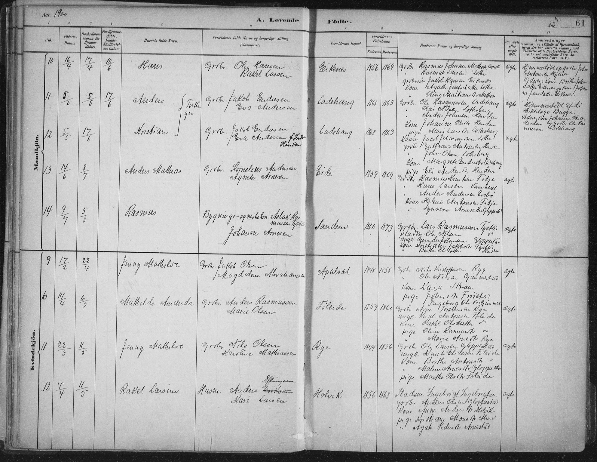 Gloppen sokneprestembete, AV/SAB-A-80101/H/Haa/Haab/L0001: Ministerialbok nr. B  1, 1885-1905, s. 61