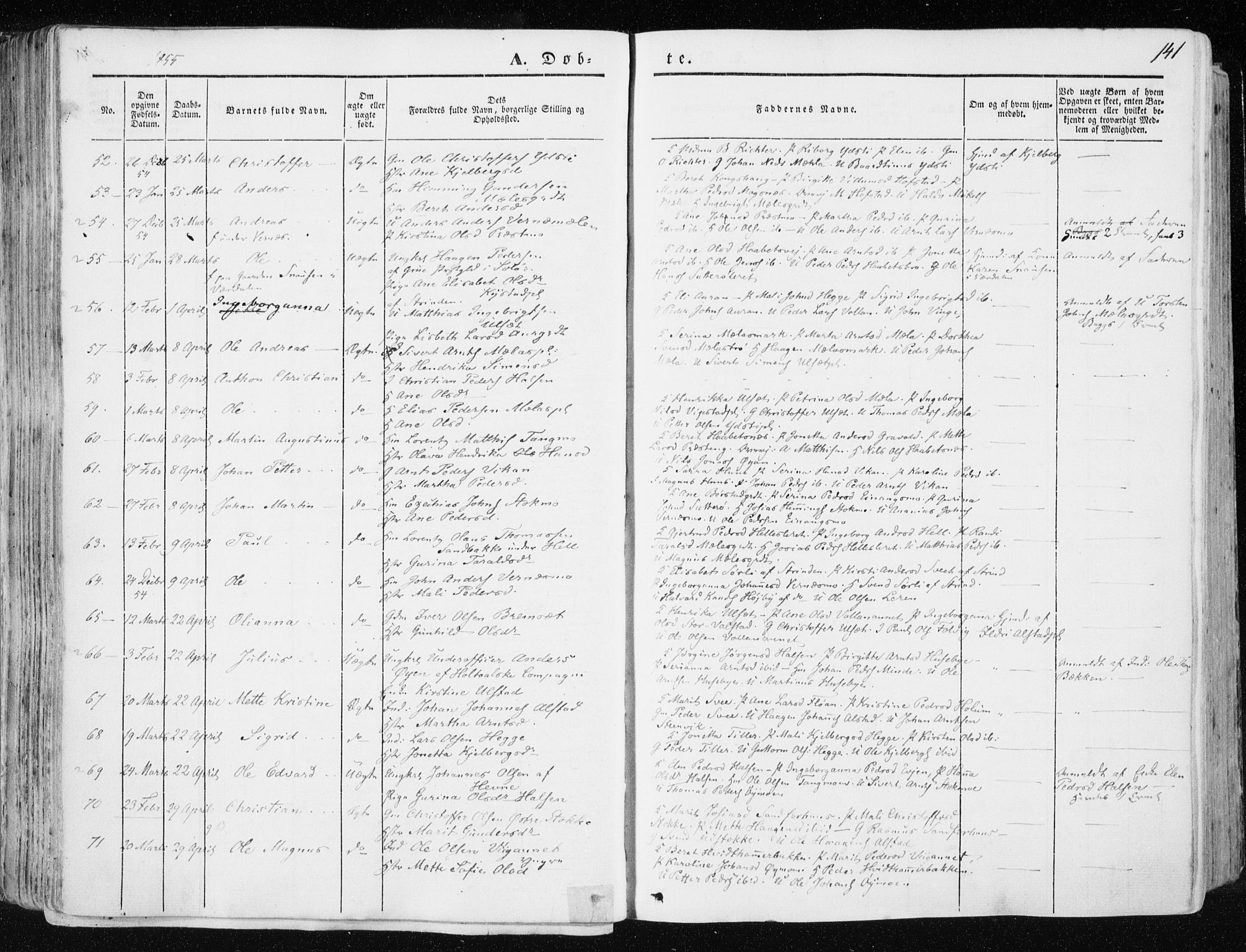 Ministerialprotokoller, klokkerbøker og fødselsregistre - Nord-Trøndelag, AV/SAT-A-1458/709/L0074: Ministerialbok nr. 709A14, 1845-1858, s. 141