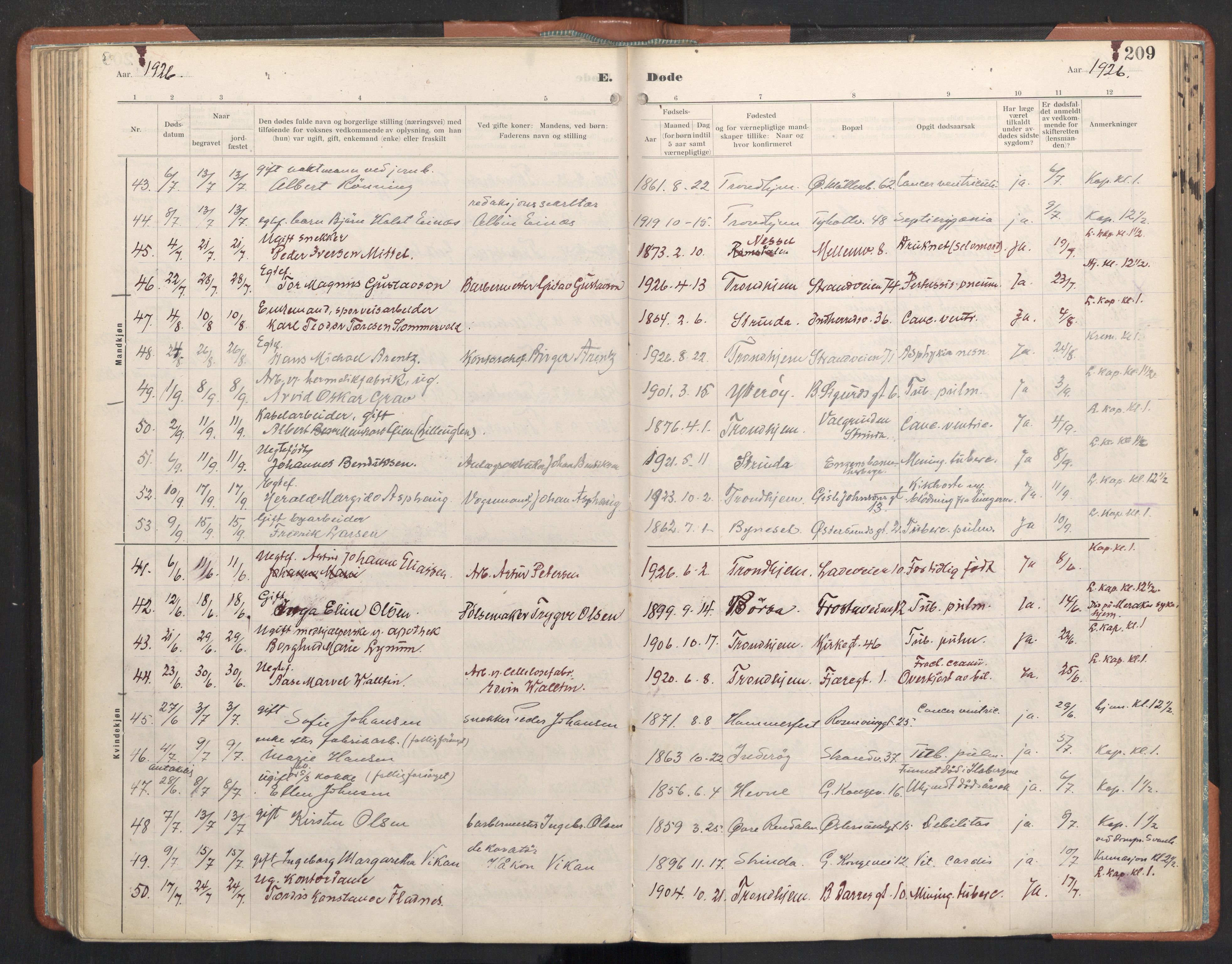 Ministerialprotokoller, klokkerbøker og fødselsregistre - Sør-Trøndelag, SAT/A-1456/605/L0245: Ministerialbok nr. 605A07, 1916-1938, s. 209