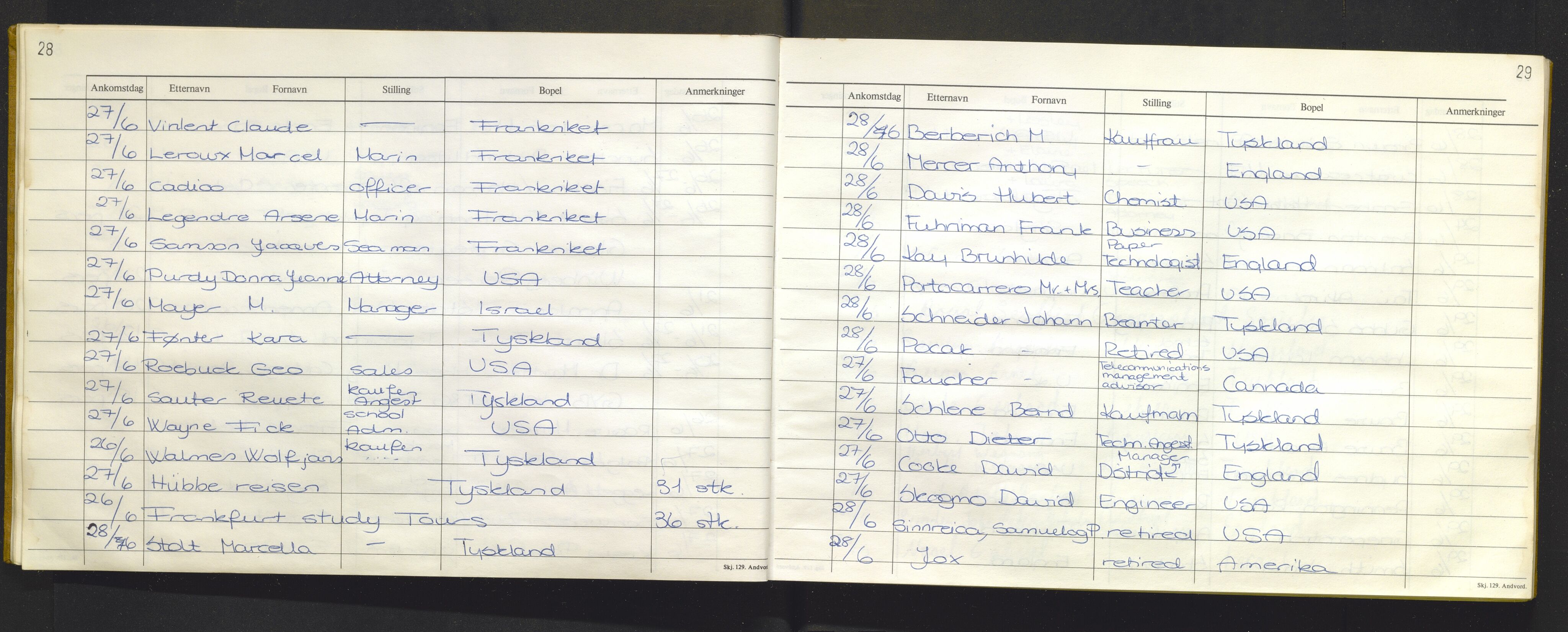 Bergen politikammer / politidistrikt, AV/SAB-A-60401/J.f/L0009: Fremmedbok for Fantoft sommerhotell, 1984-1985, s. 28-29