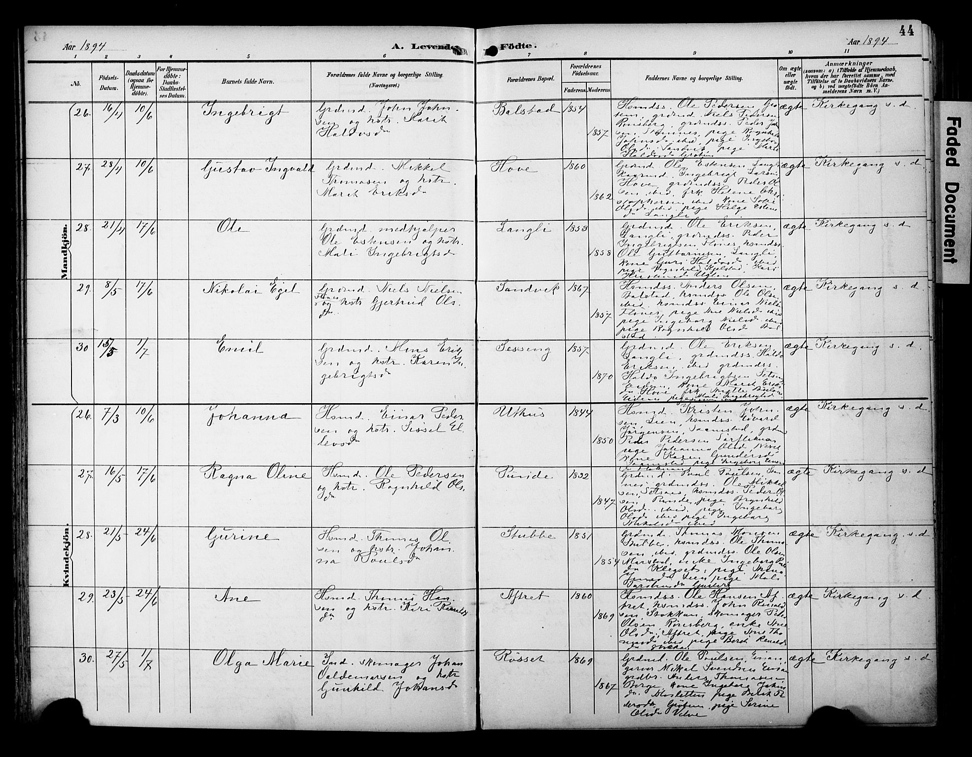 Ministerialprotokoller, klokkerbøker og fødselsregistre - Sør-Trøndelag, SAT/A-1456/695/L1149: Ministerialbok nr. 695A09, 1891-1902, s. 44
