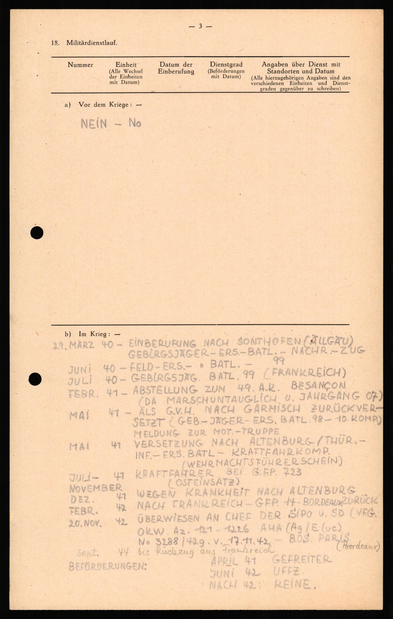 Forsvaret, Forsvarets overkommando II, RA/RAFA-3915/D/Db/L0022: CI Questionaires. Tyske okkupasjonsstyrker i Norge. Tyskere., 1945-1946, s. 84