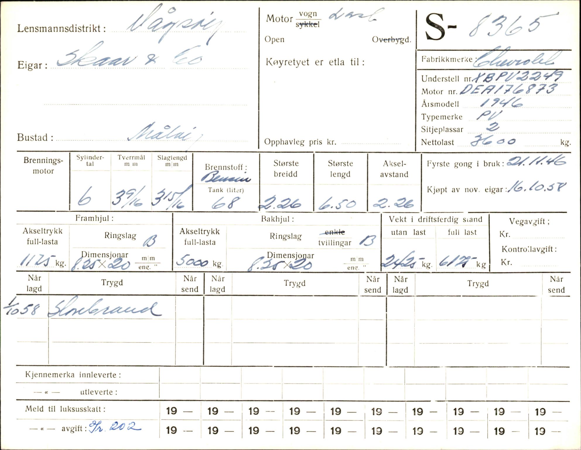 Statens vegvesen, Sogn og Fjordane vegkontor, AV/SAB-A-5301/4/F/L0006: Registerkort utmeldte Fjordane S8300-9500, 1930-1961, s. 98