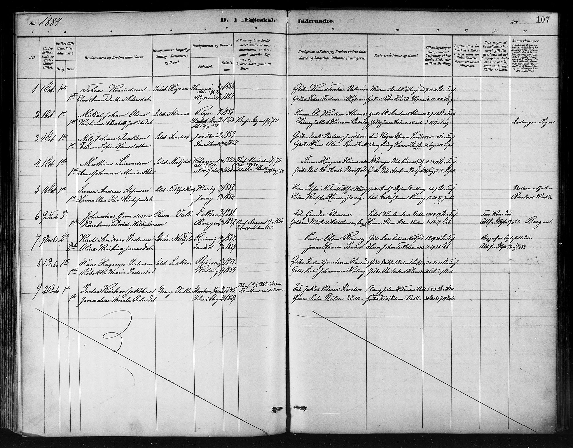 Ministerialprotokoller, klokkerbøker og fødselsregistre - Nordland, AV/SAT-A-1459/858/L0831: Ministerialbok nr. 858A01, 1884-1902, s. 107