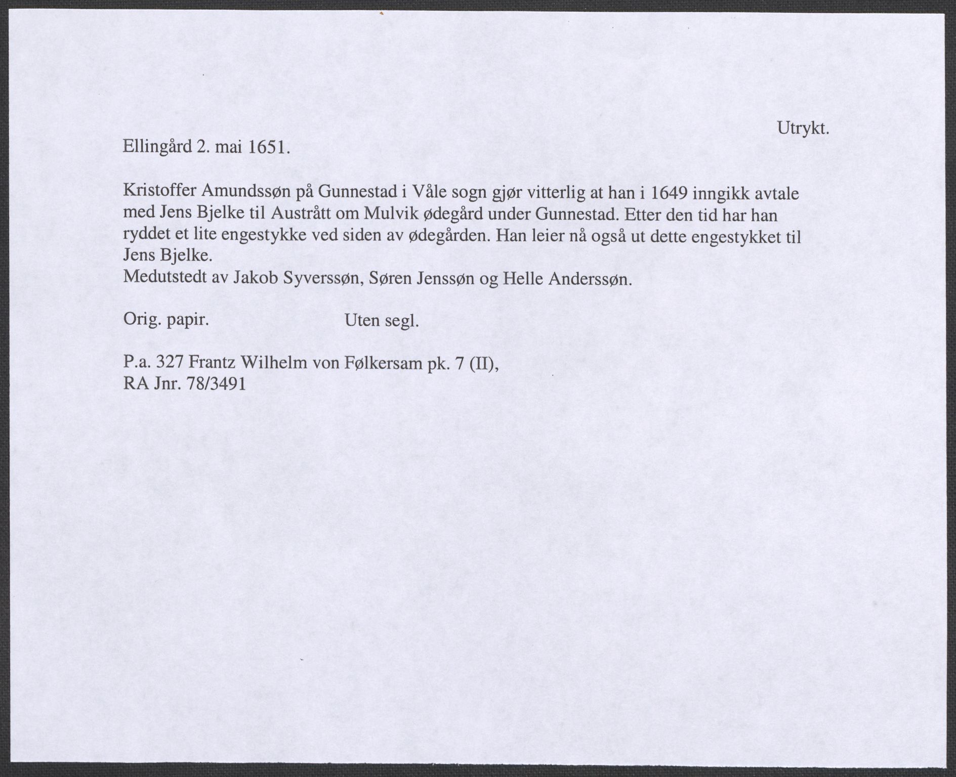Riksarkivets diplomsamling, RA/EA-5965/F12/L0005: Pk. 7 (II), 1613-1721, s. 45