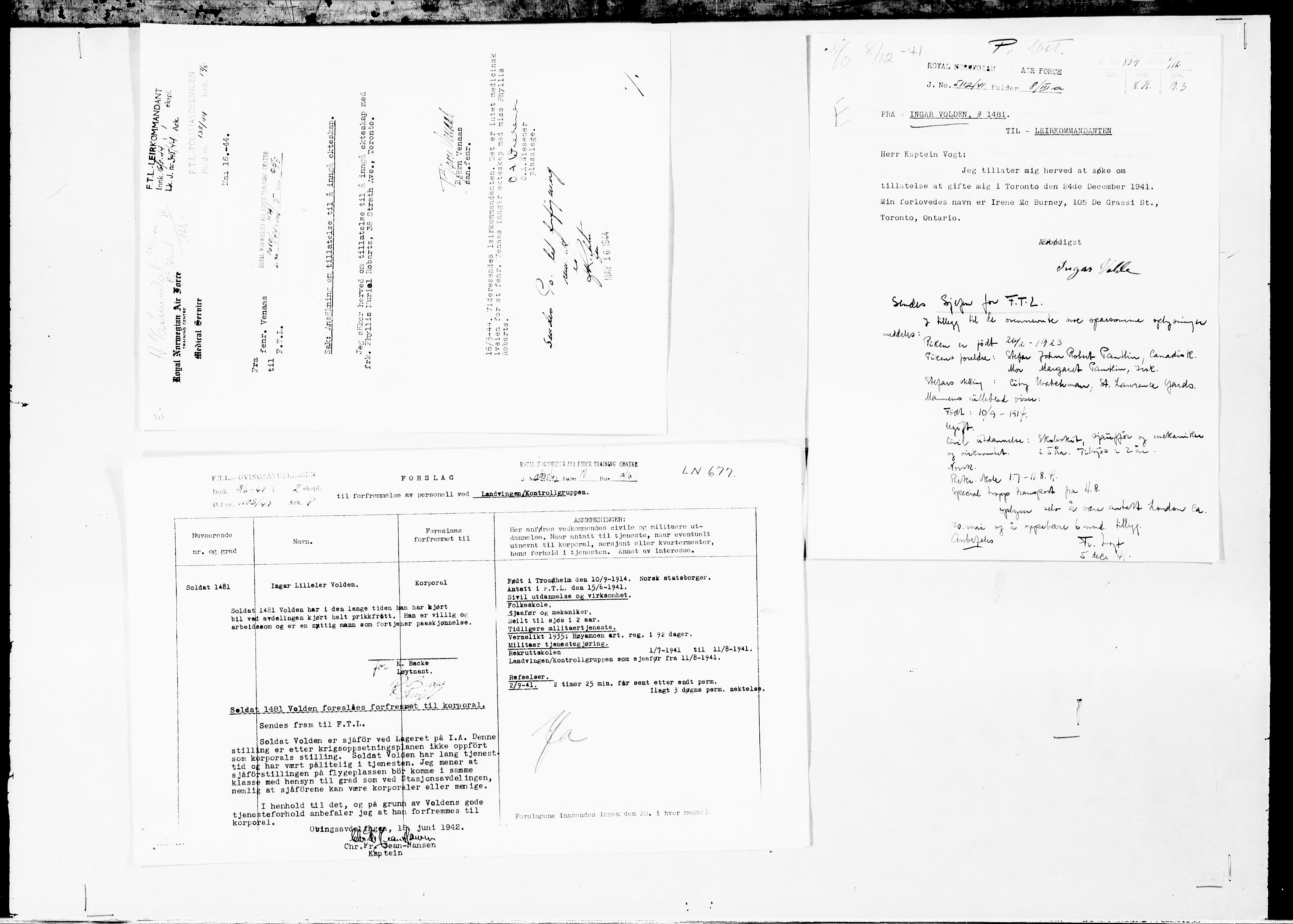 Forsvaret, Flyvåpnenes treningsleir 1940-1945, AV/RA-RAFA-3974/V/L0047: Ekspedisjonskontoret.
Personellsaker N - Ø., 1940-1945