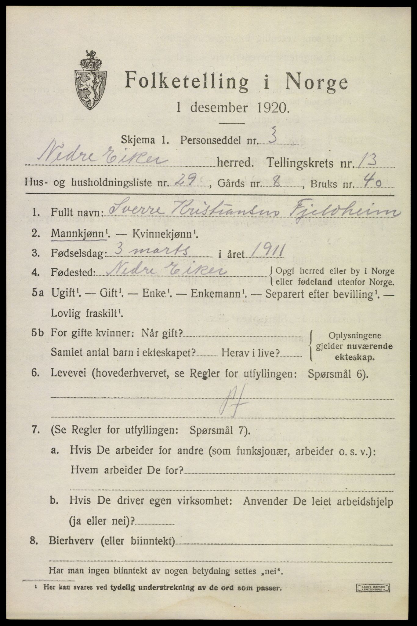 SAKO, Folketelling 1920 for 0625 Nedre Eiker herred, 1920, s. 15095