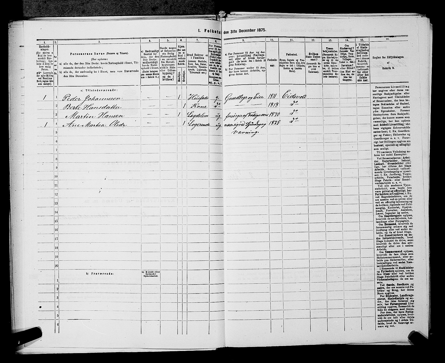 RA, Folketelling 1875 for 0237P Eidsvoll prestegjeld, 1875, s. 422