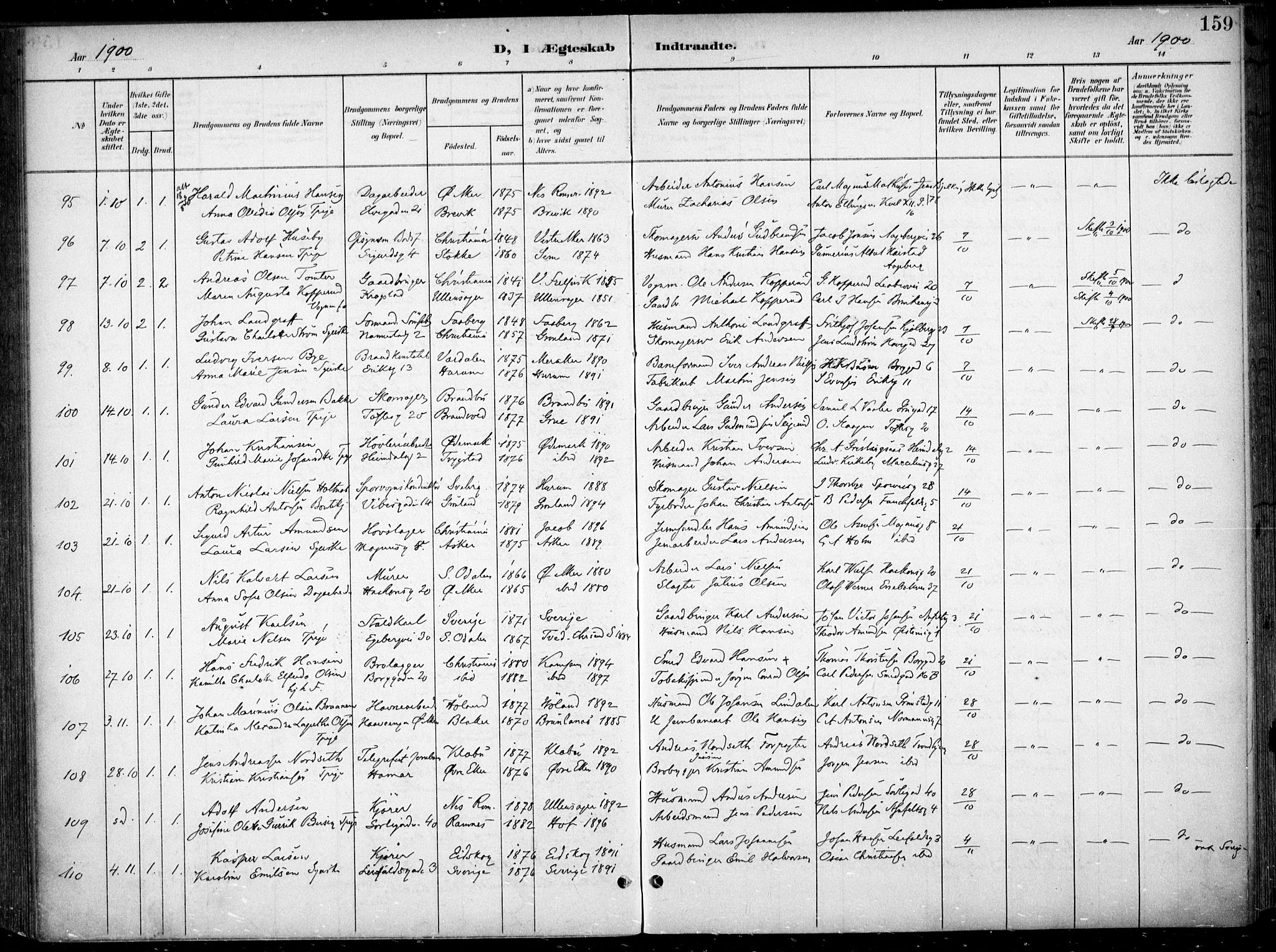 Kampen prestekontor Kirkebøker, AV/SAO-A-10853/F/Fa/L0009: Ministerialbok nr. I 9, 1899-1911, s. 159