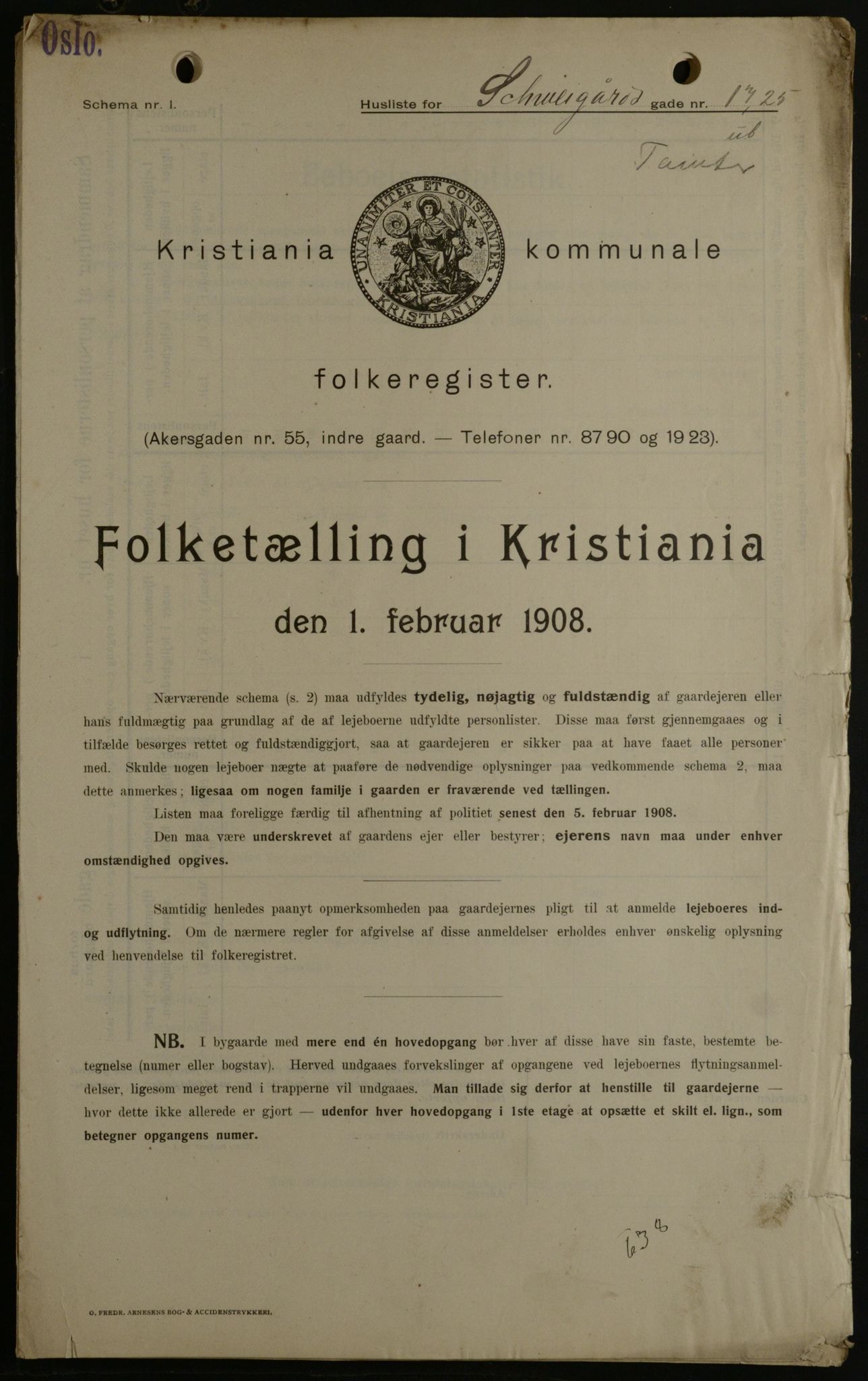 OBA, Kommunal folketelling 1.2.1908 for Kristiania kjøpstad, 1908, s. 81762