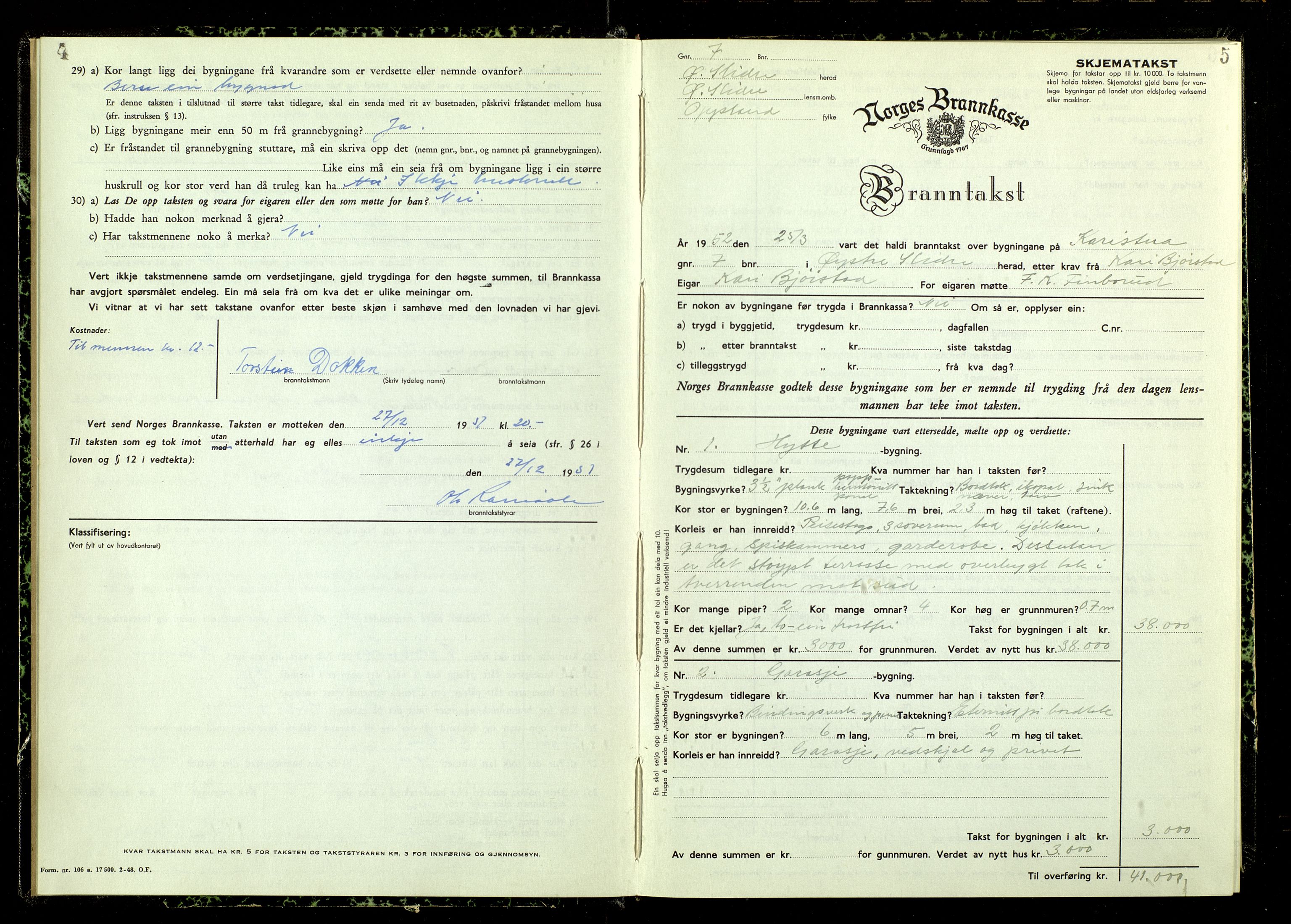 Norges Brannkasse, Øystre Slidre, AV/SAH-NBRANO-059/F/L0001: Branntakstprotokoll, 1951-1955