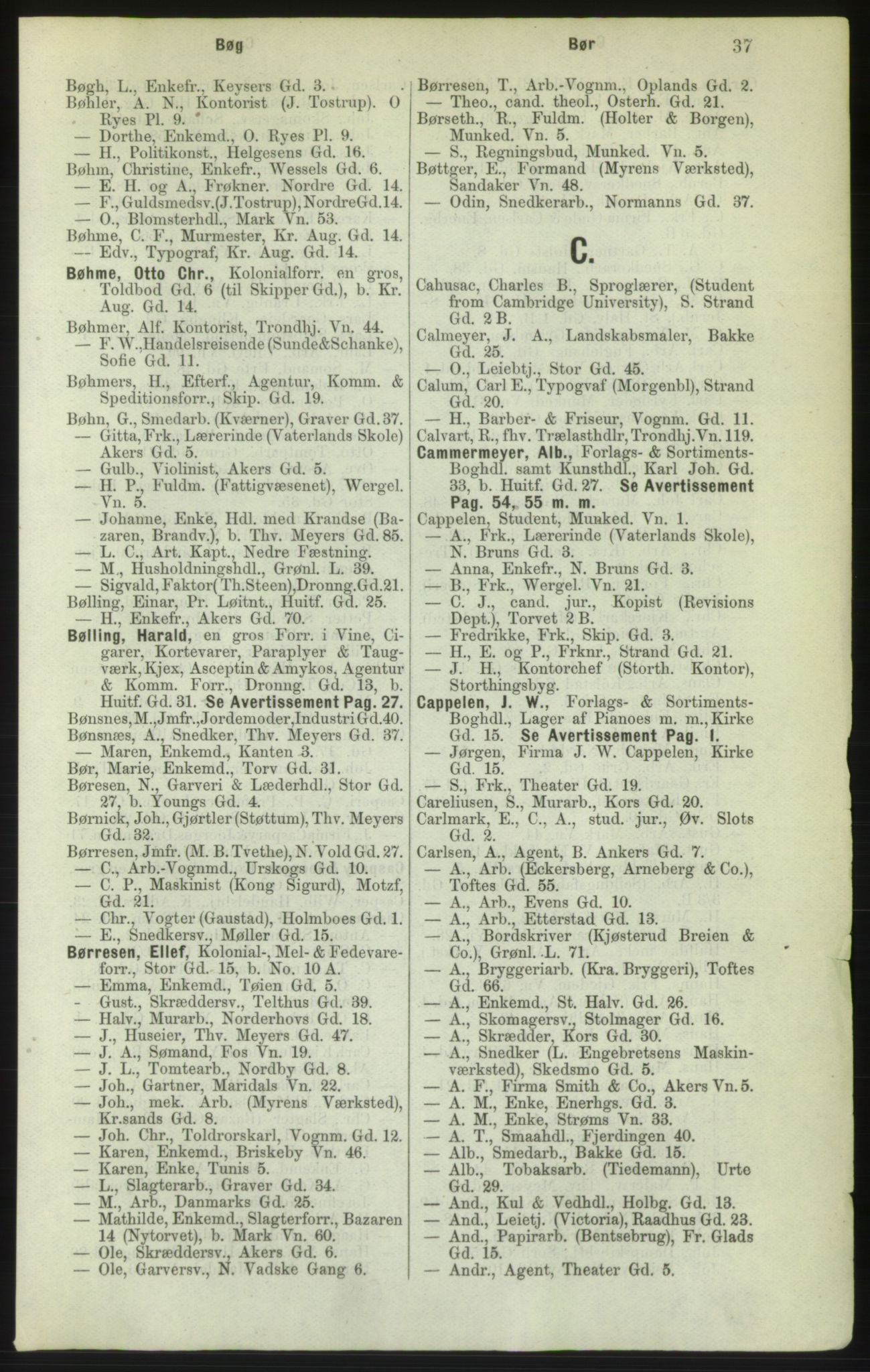 Kristiania/Oslo adressebok, PUBL/-, 1882, s. 37