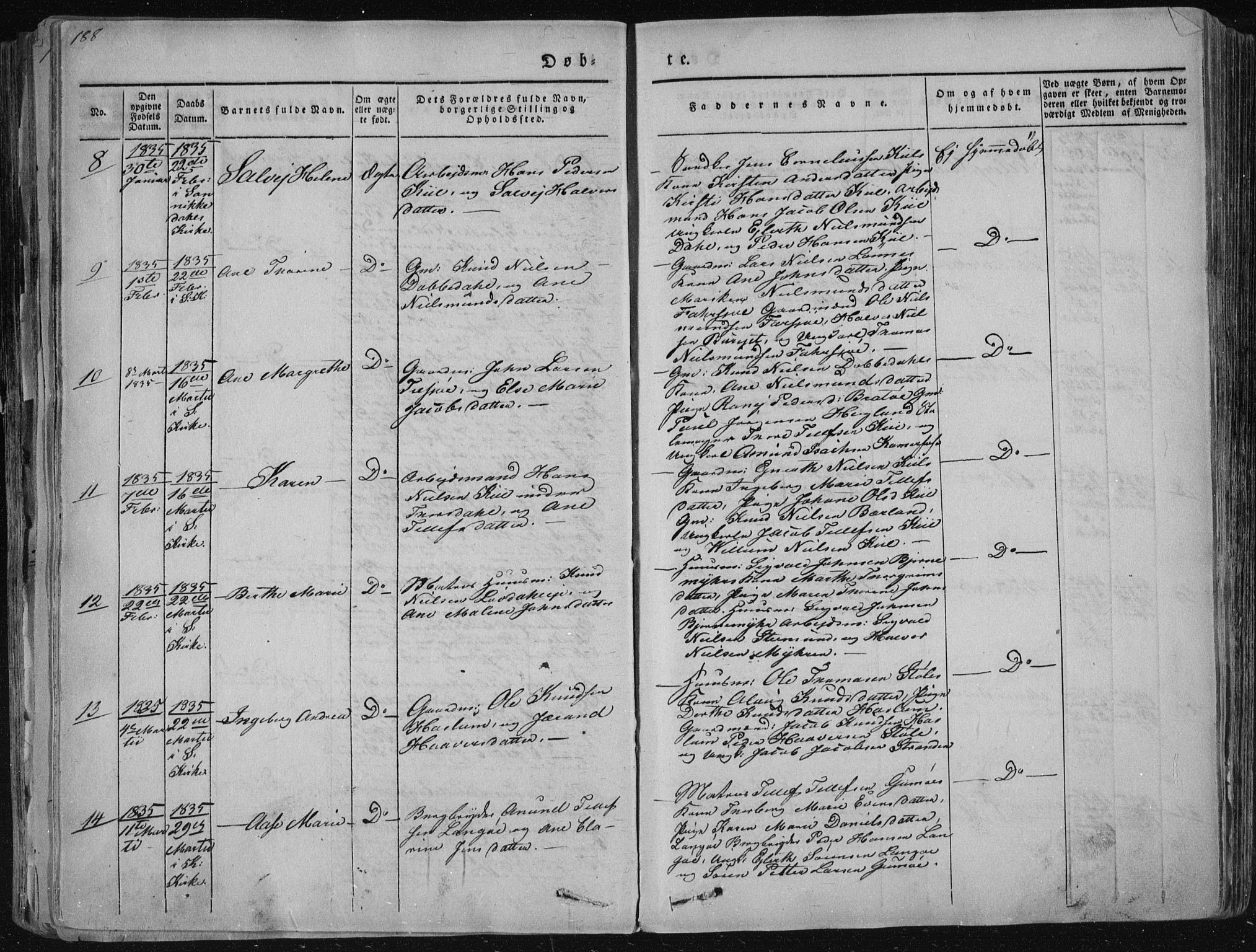 Sannidal kirkebøker, AV/SAKO-A-296/F/Fa/L0006: Ministerialbok nr. 6, 1831-1847, s. 188