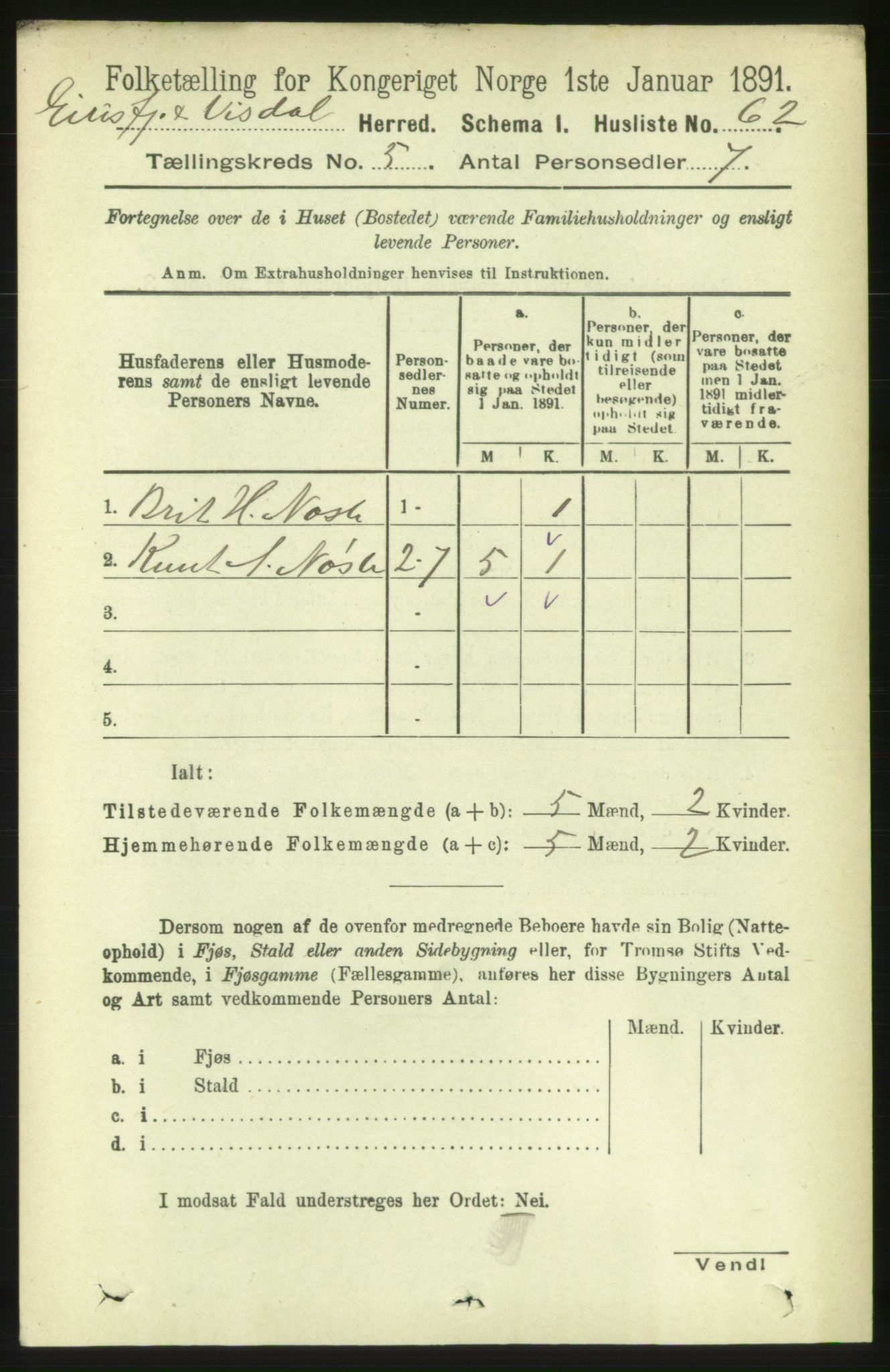 RA, Folketelling 1891 for 1542 Eresfjord og Vistdal herred, 1891, s. 1109