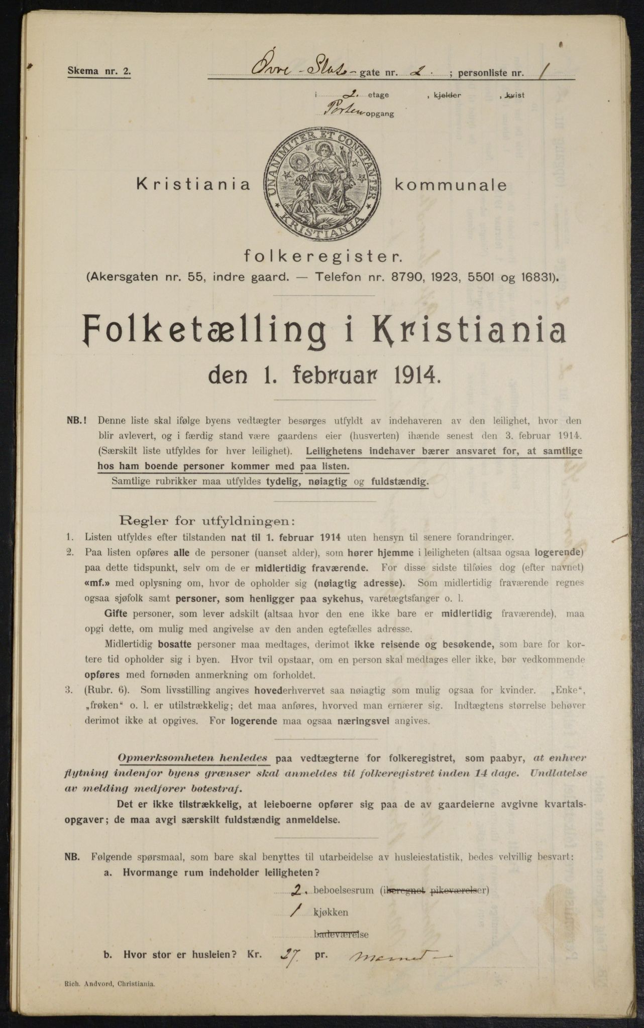 OBA, Kommunal folketelling 1.2.1914 for Kristiania, 1914, s. 130915