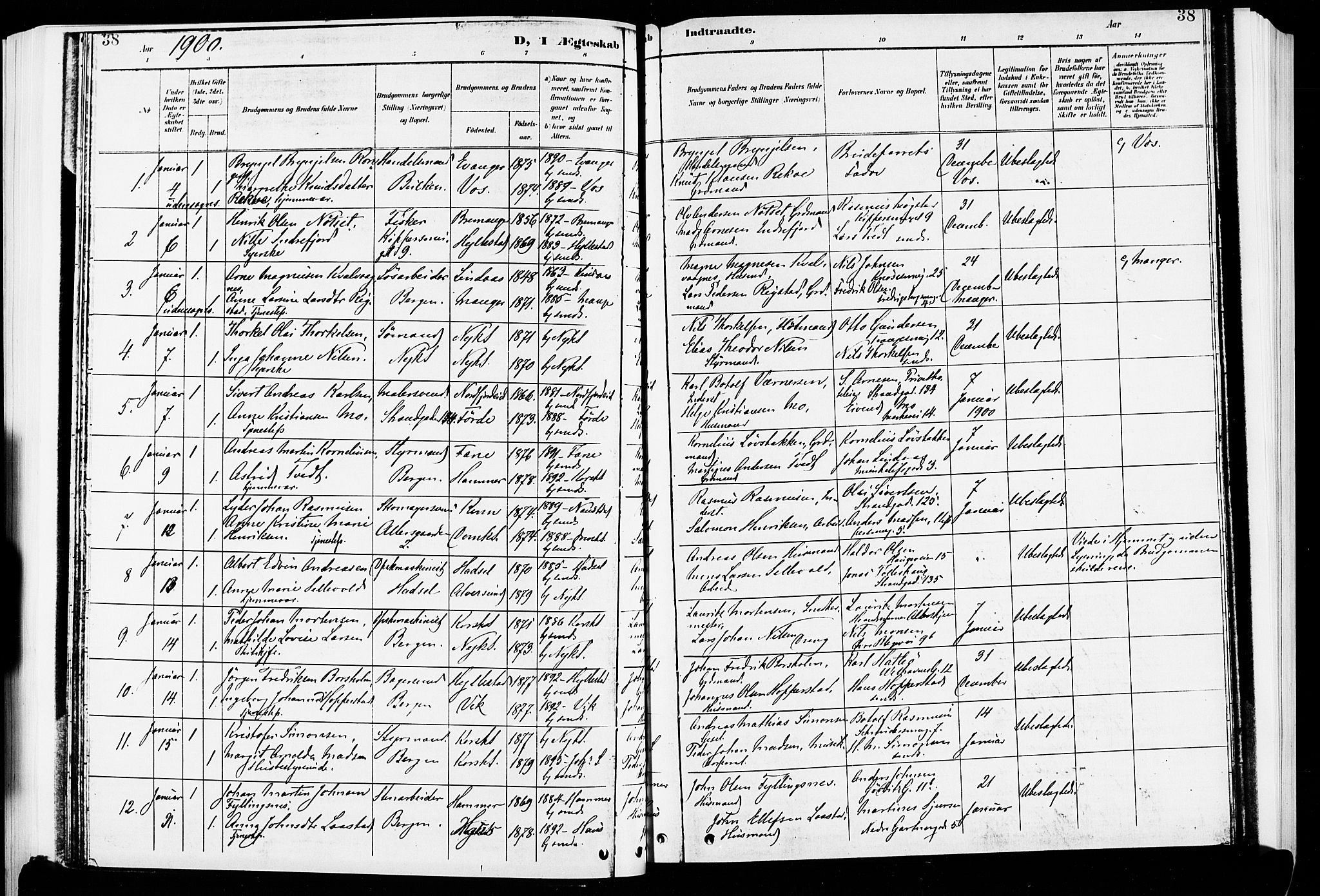 Nykirken Sokneprestembete, AV/SAB-A-77101/H/Hab: Klokkerbok nr. D 2, 1896-1905, s. 38