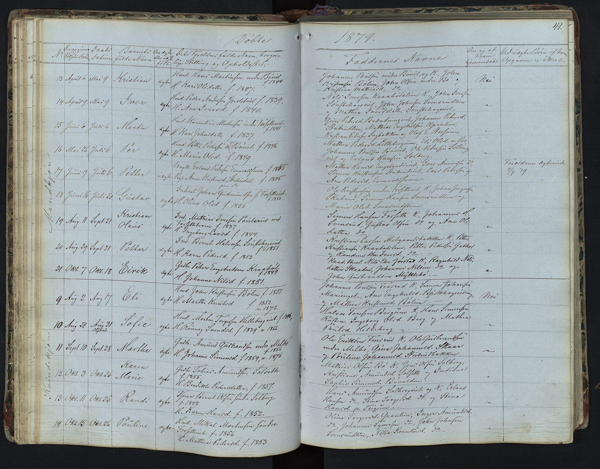 Vestre Gausdal prestekontor, AV/SAH-PREST-094/H/Ha/Hab/L0001: Klokkerbok nr. 1, 1867-1895, s. 41